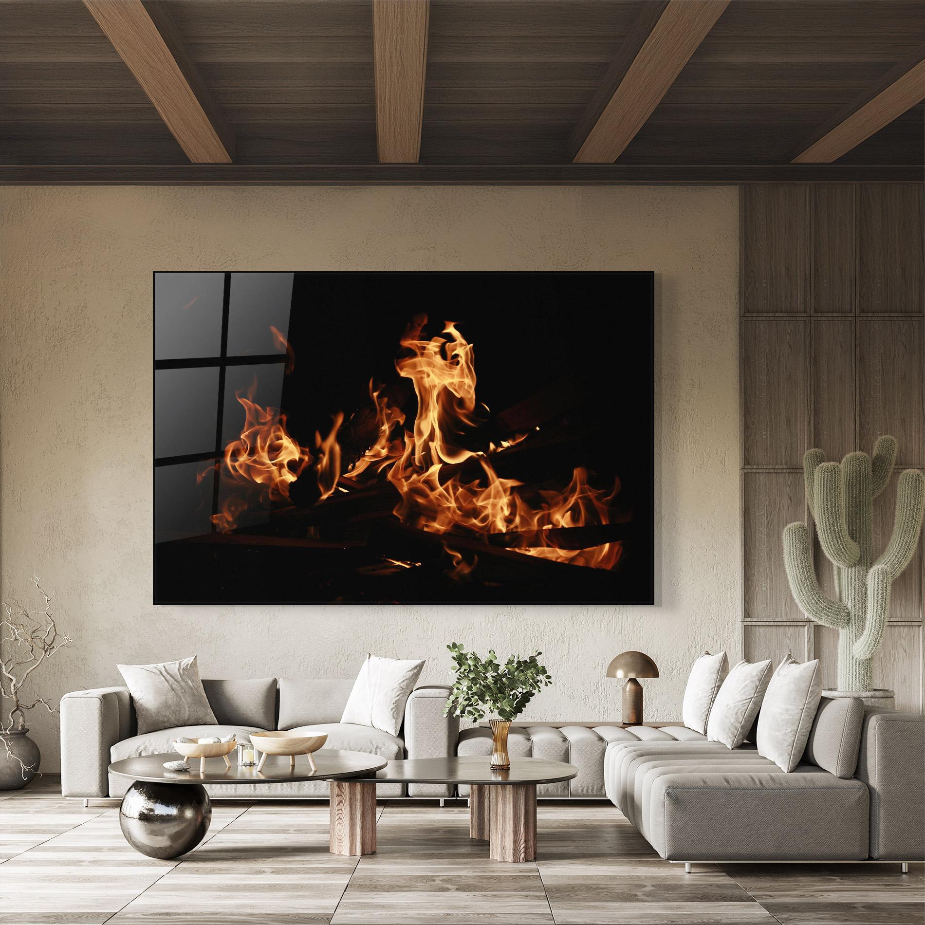 Üvegkép Fire On Black mockup 8