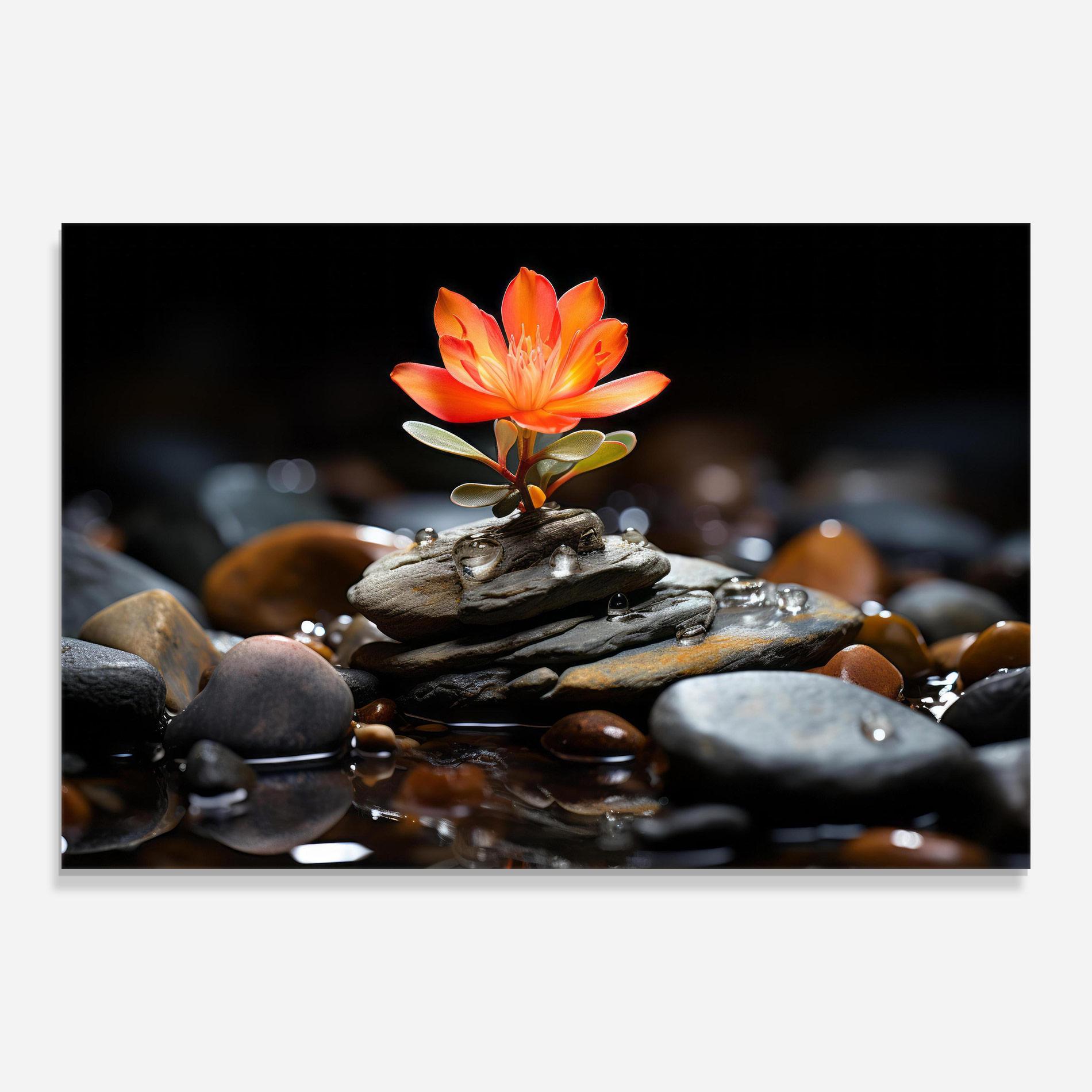 Üvegkép Orange Flower Stone mockup 0