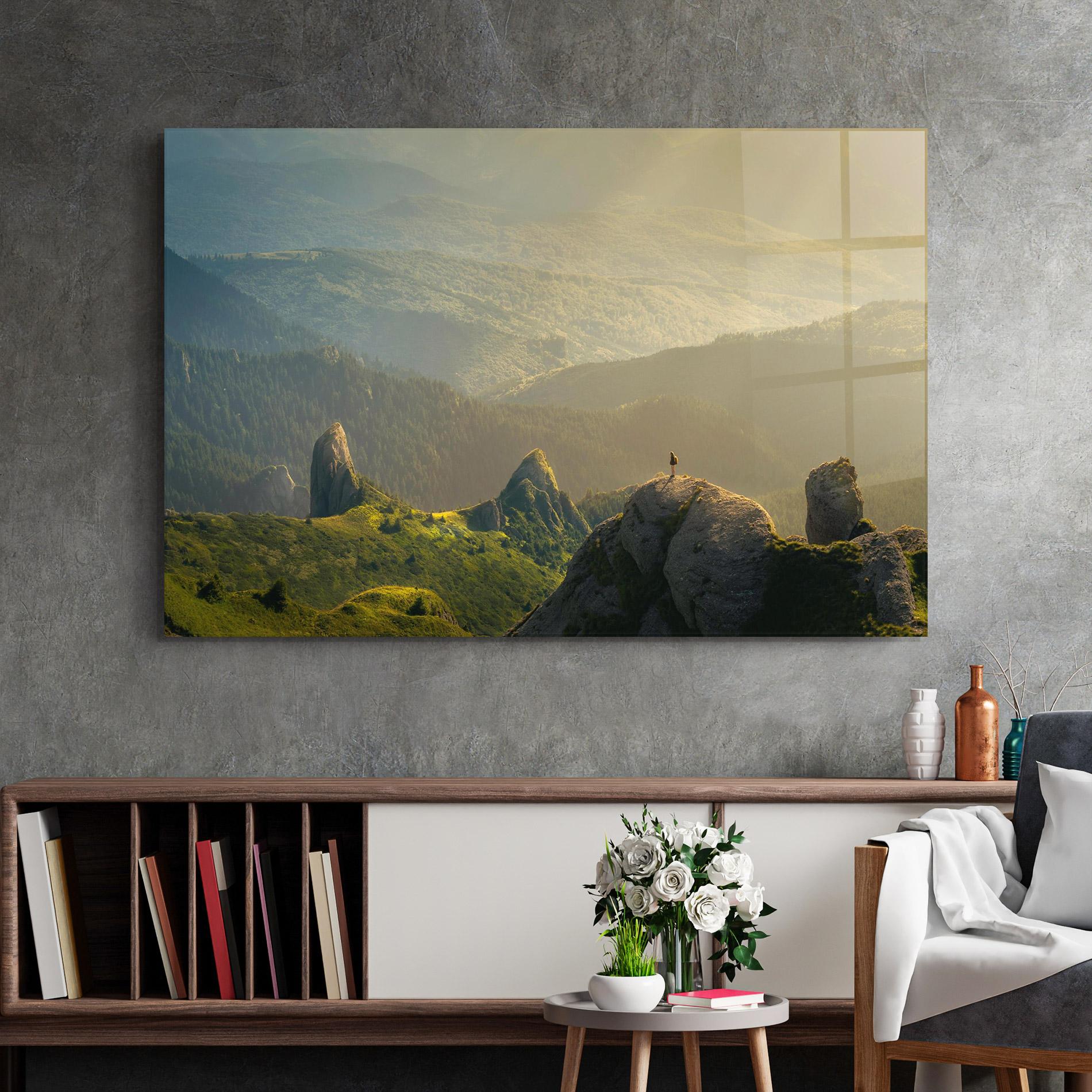 Üvegkép Man On Big Stones mockup 2