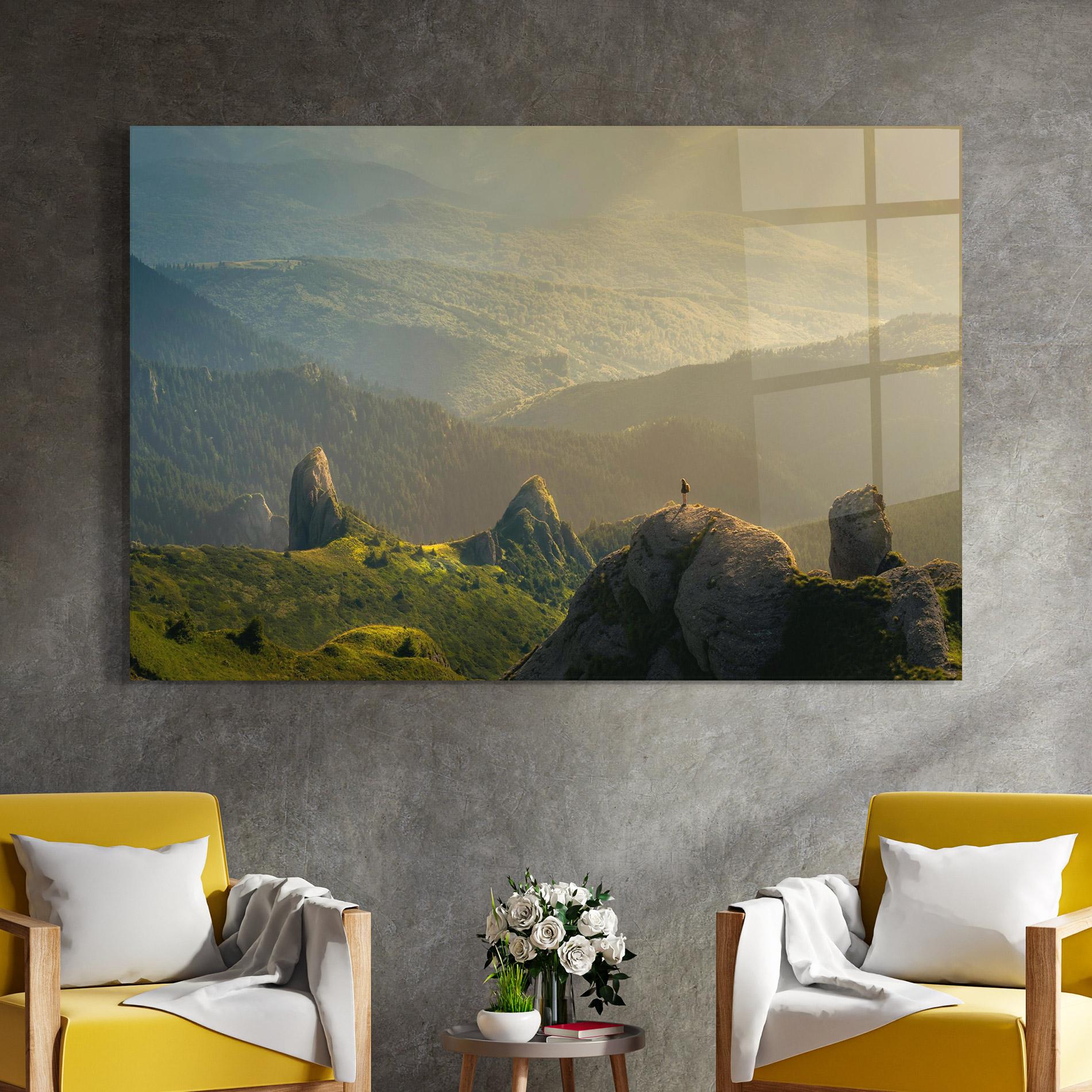 Üvegkép Man On Big Stones mockup 4