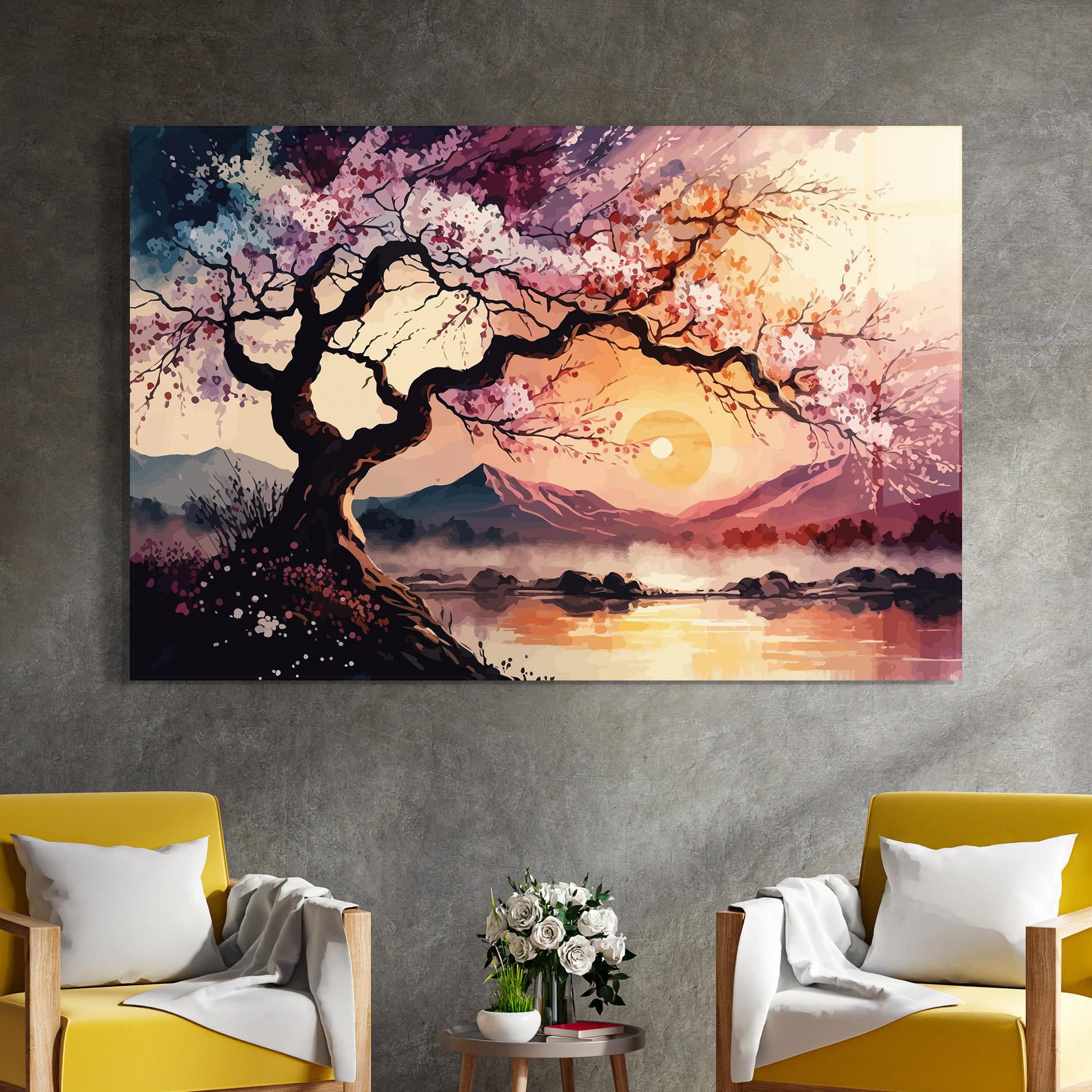 Üvegkép Pink Tree Nature mockup 4