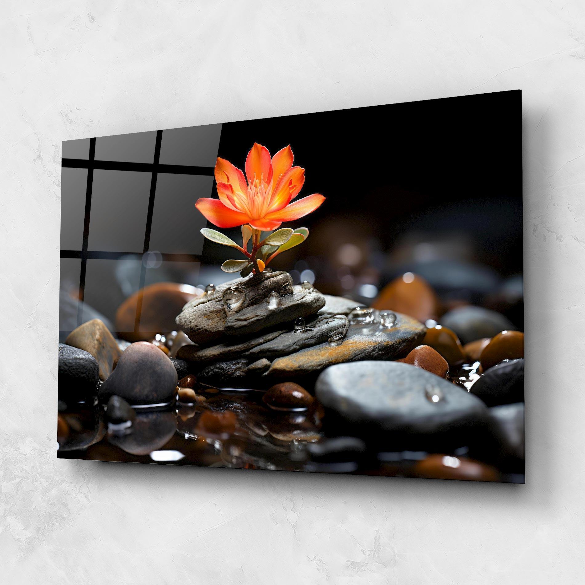 Üvegkép Orange Flower Stone mockup 1