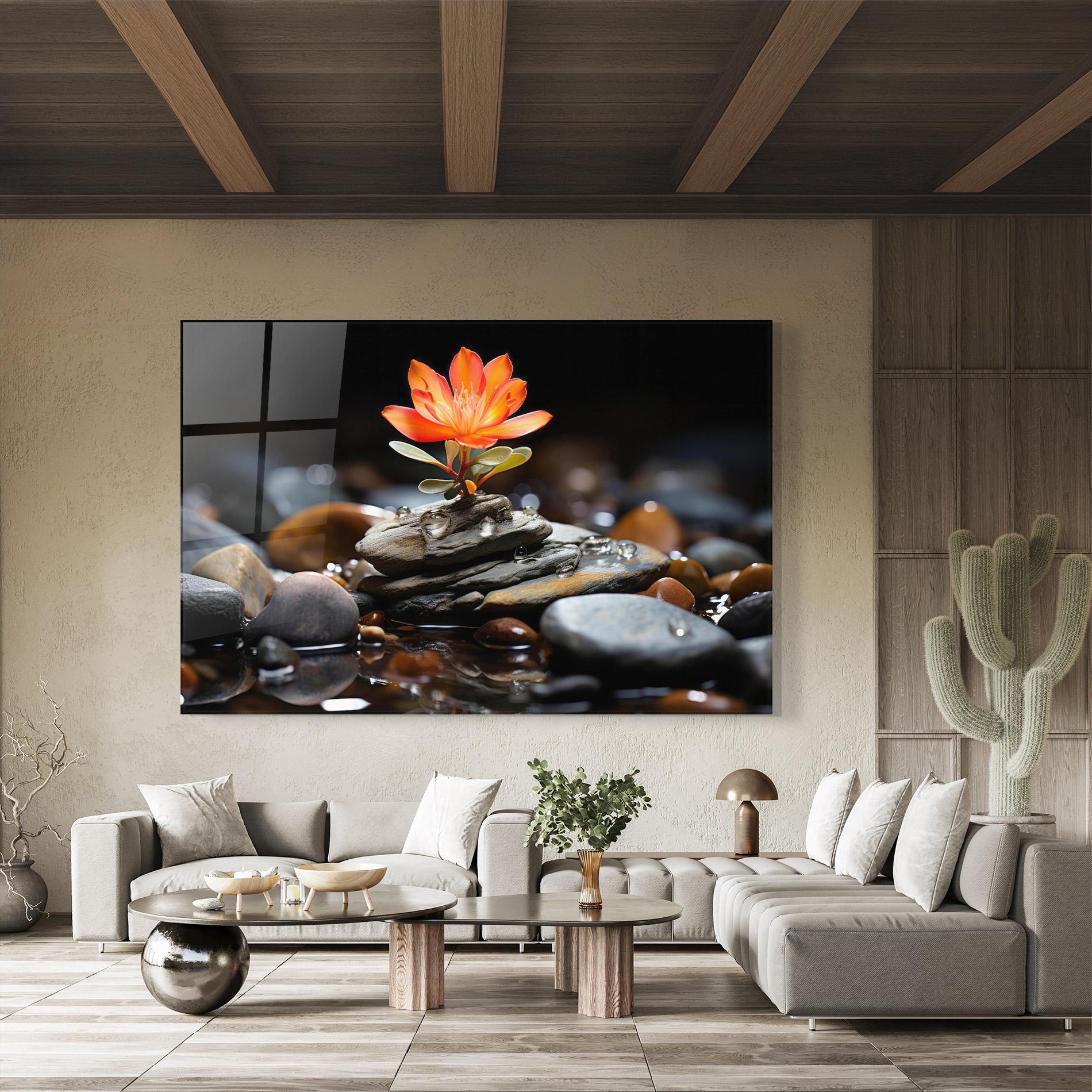 Üvegkép Orange Flower Stone mockup 8