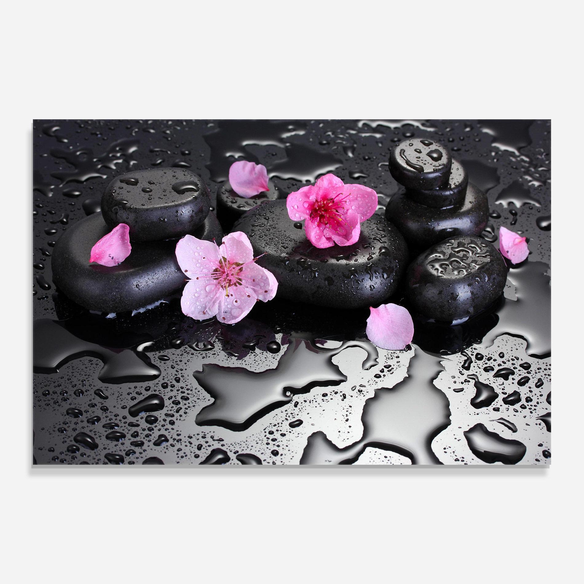 Üvegkép Pink Flowers Stones mockup 0