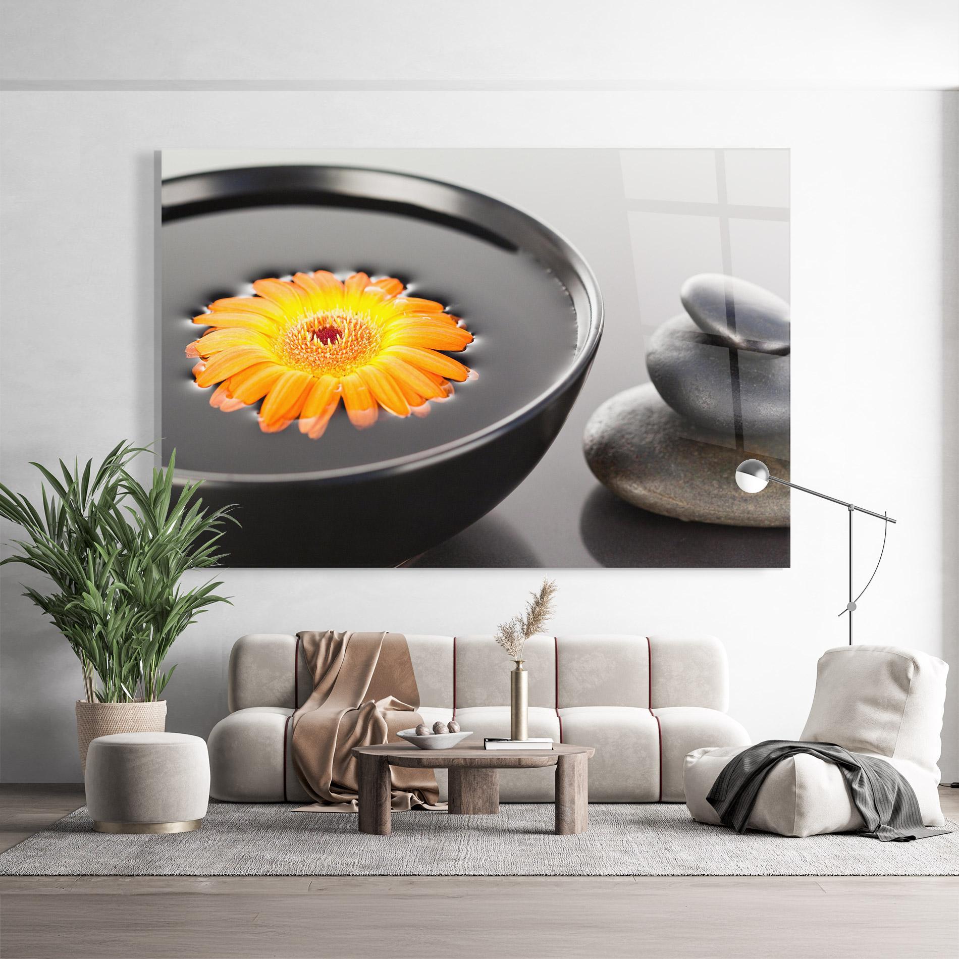 Üvegkép Orange Flower Stones mockup 9