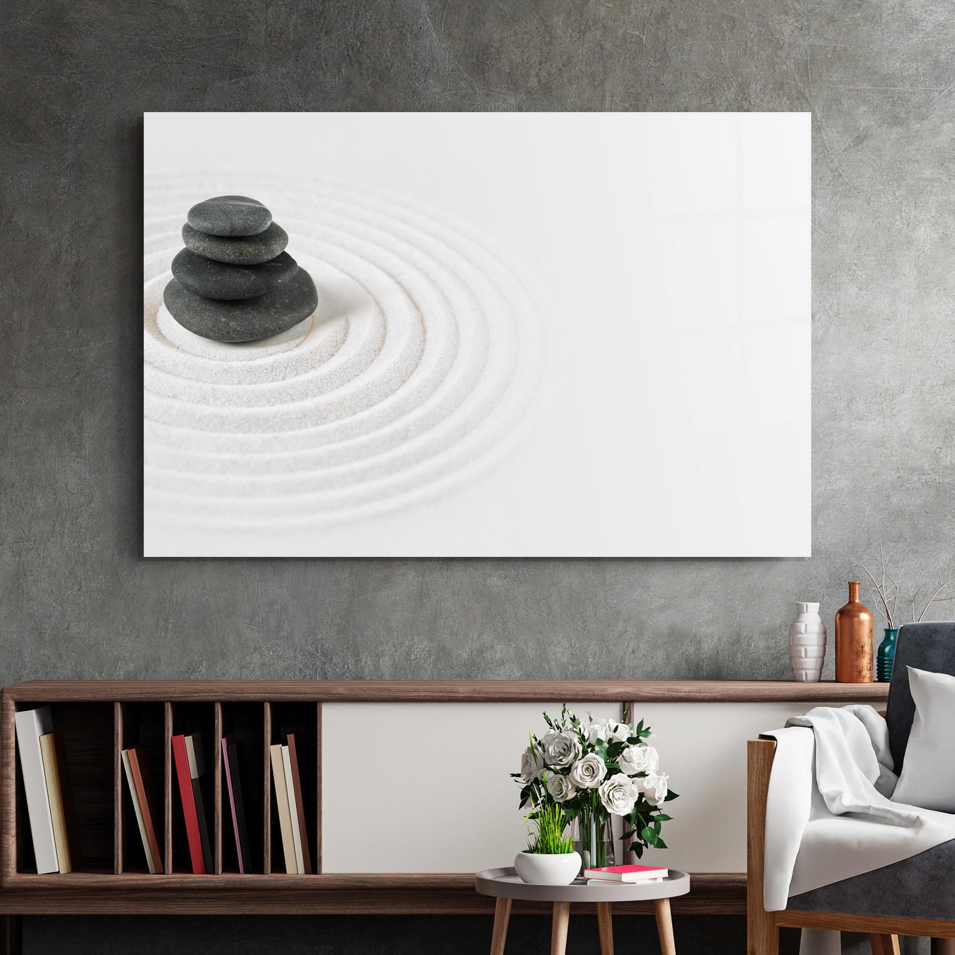 Üvegkép Black Stones Sand mockup 2