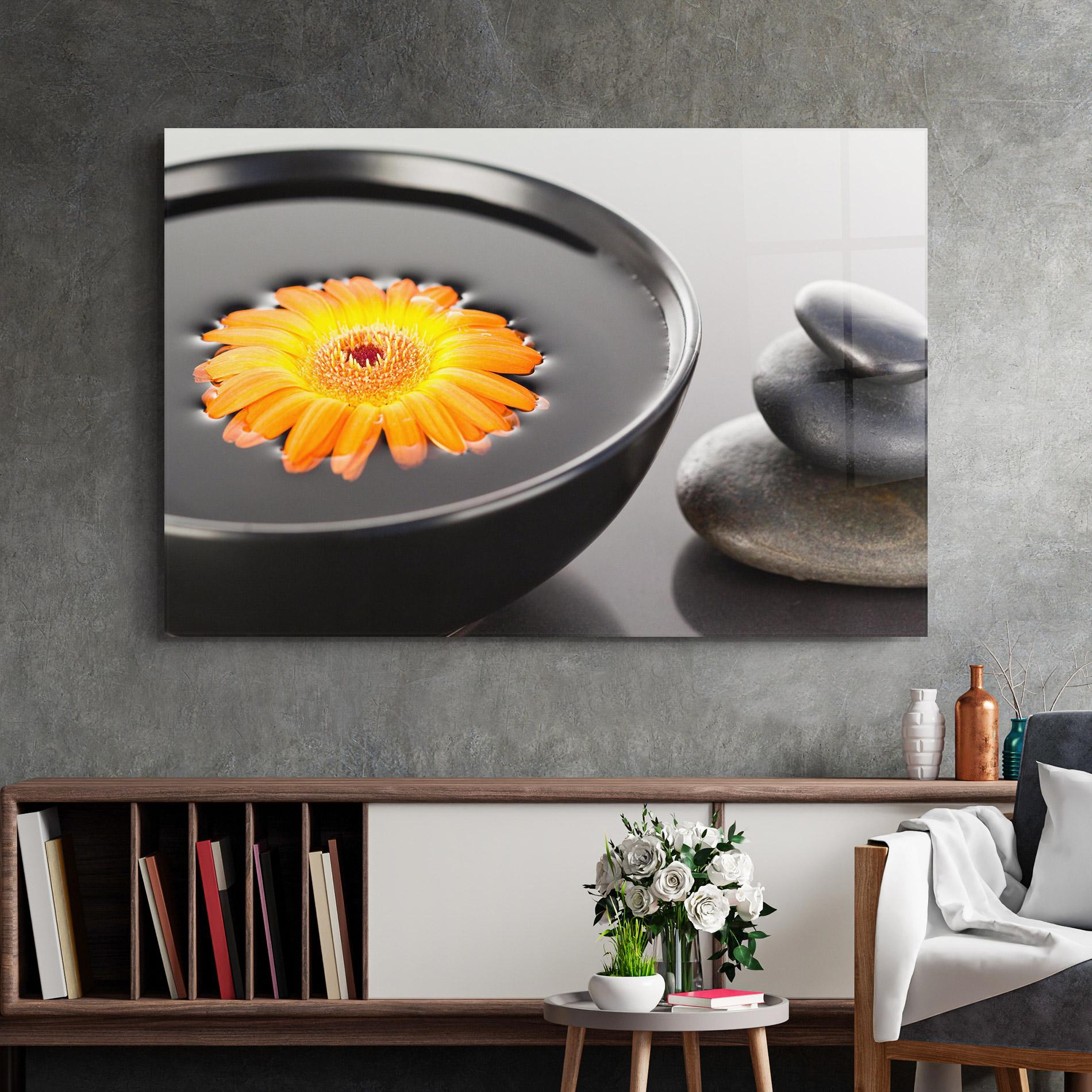 Üvegkép Orange Flower Stones mockup 2