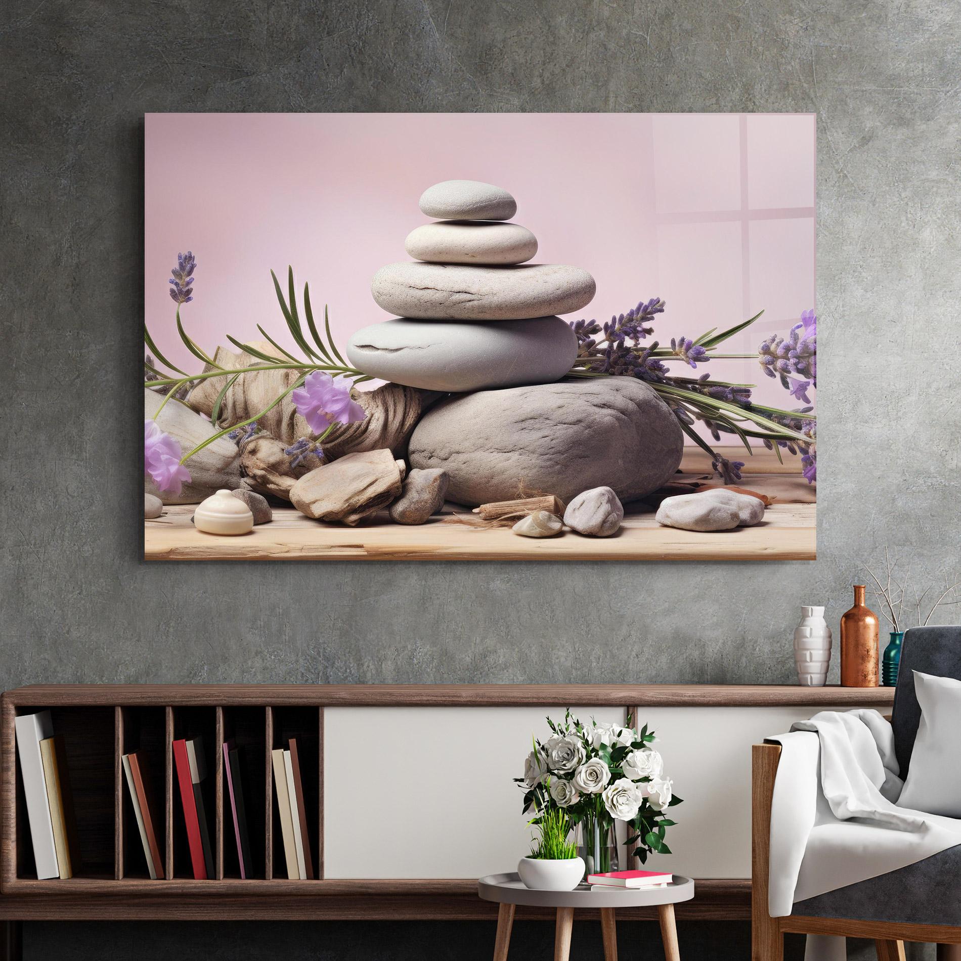 Üvegkép Purple Flower Stones mockup 2
