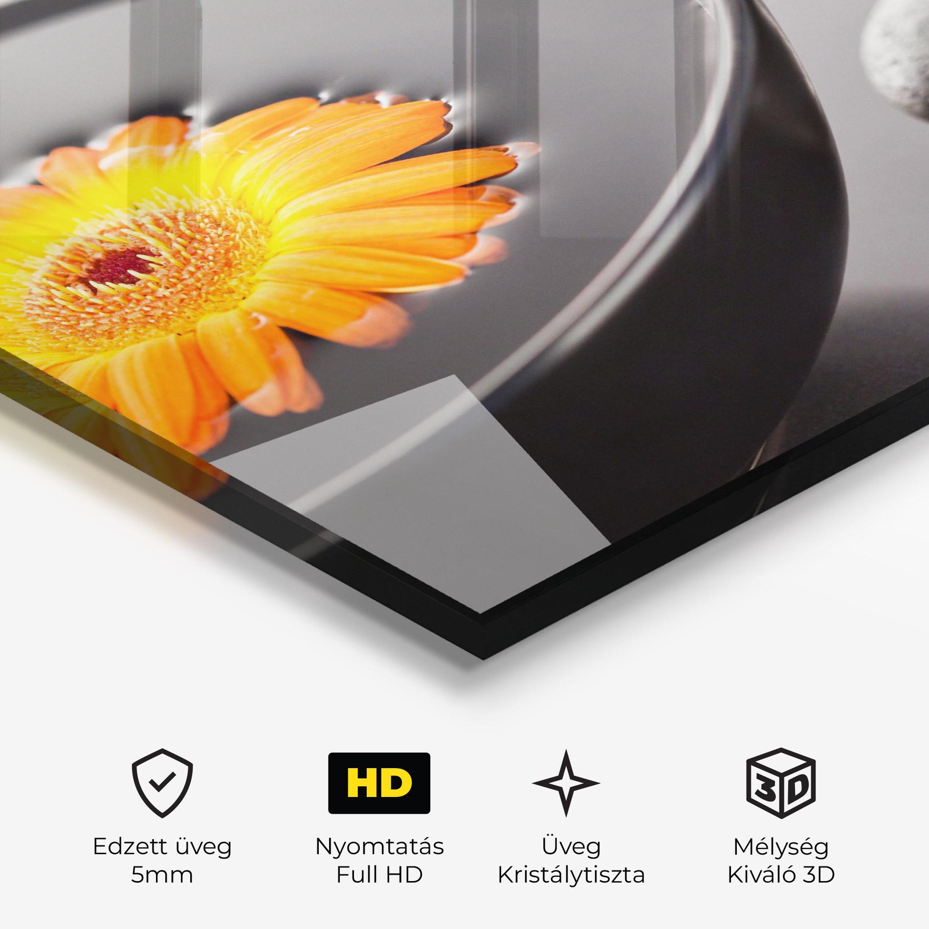 Üvegkép Orange Flower Stones mockup 3