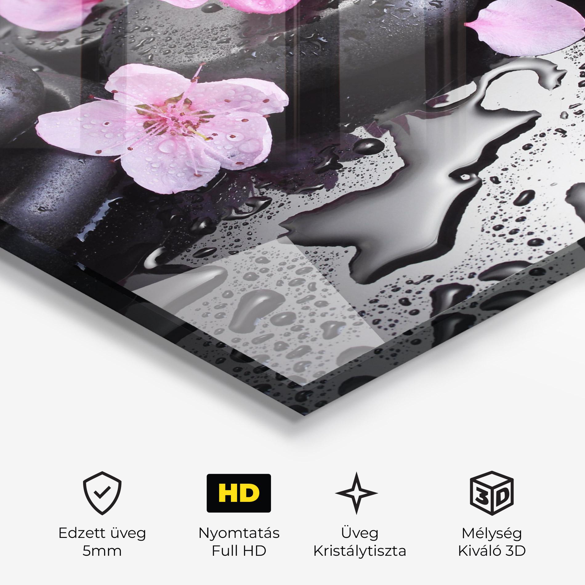 Üvegkép Pink Flowers Stones mockup 3