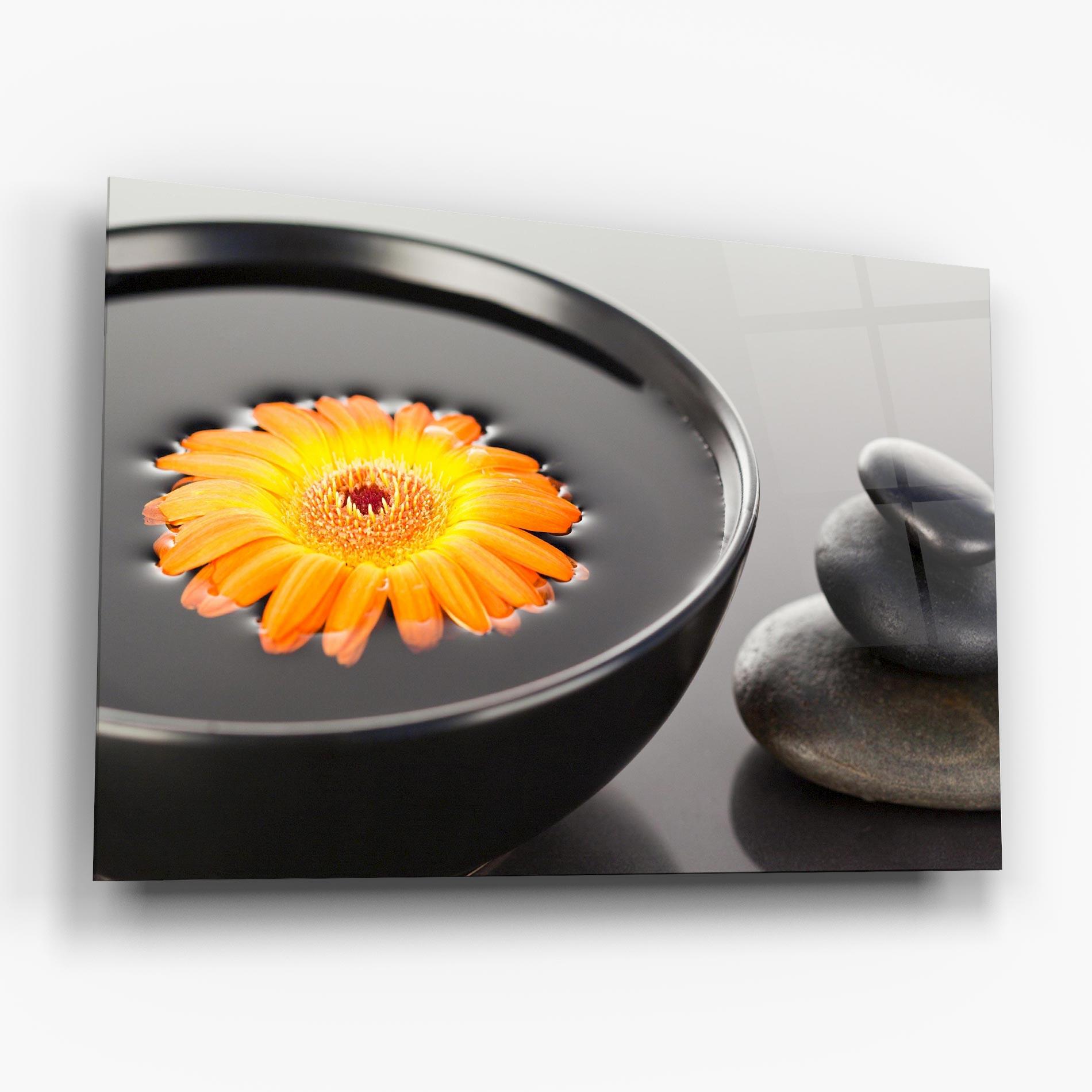 Üvegkép Orange Flower Stones mockup 6