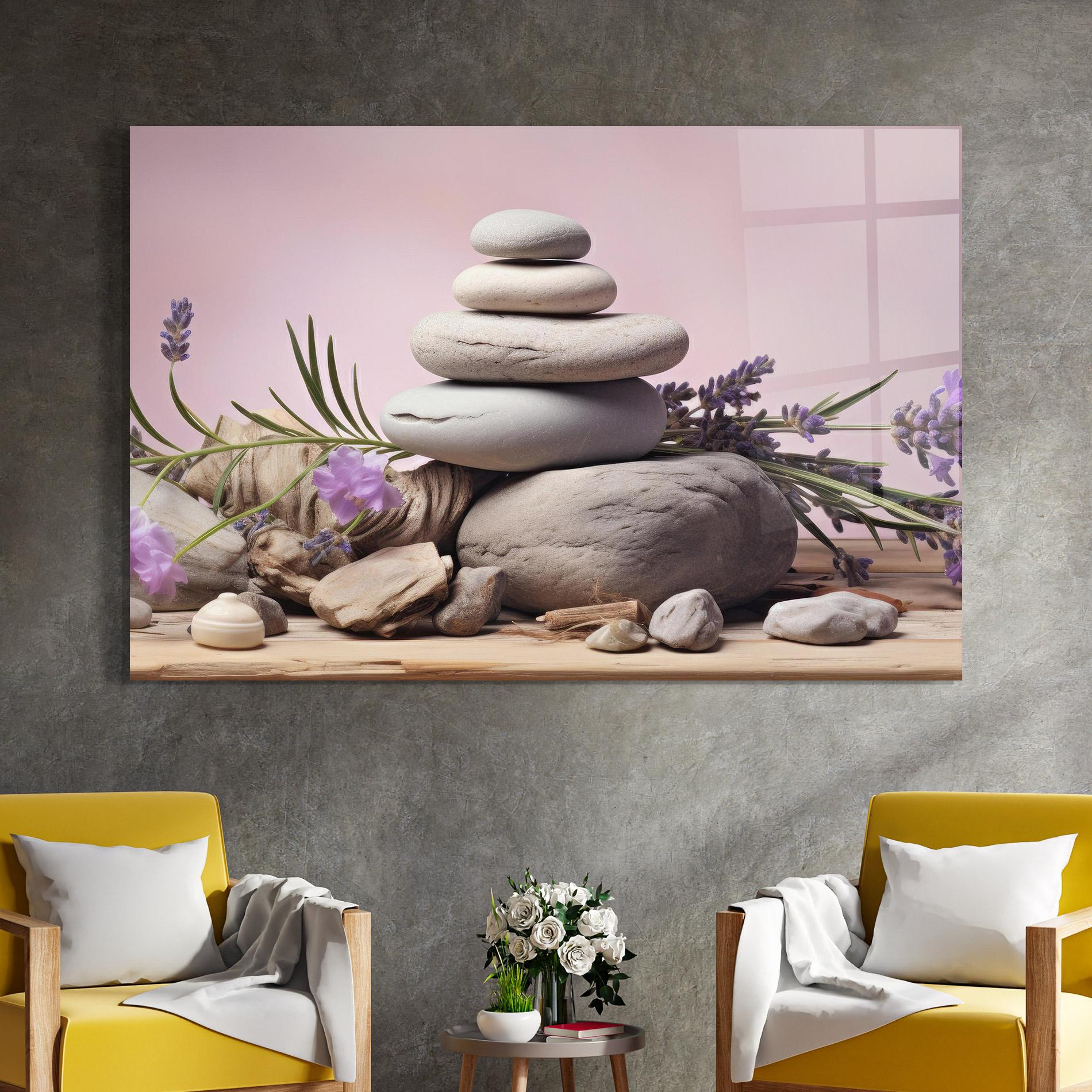 Üvegkép Purple Flower Stones mockup 4