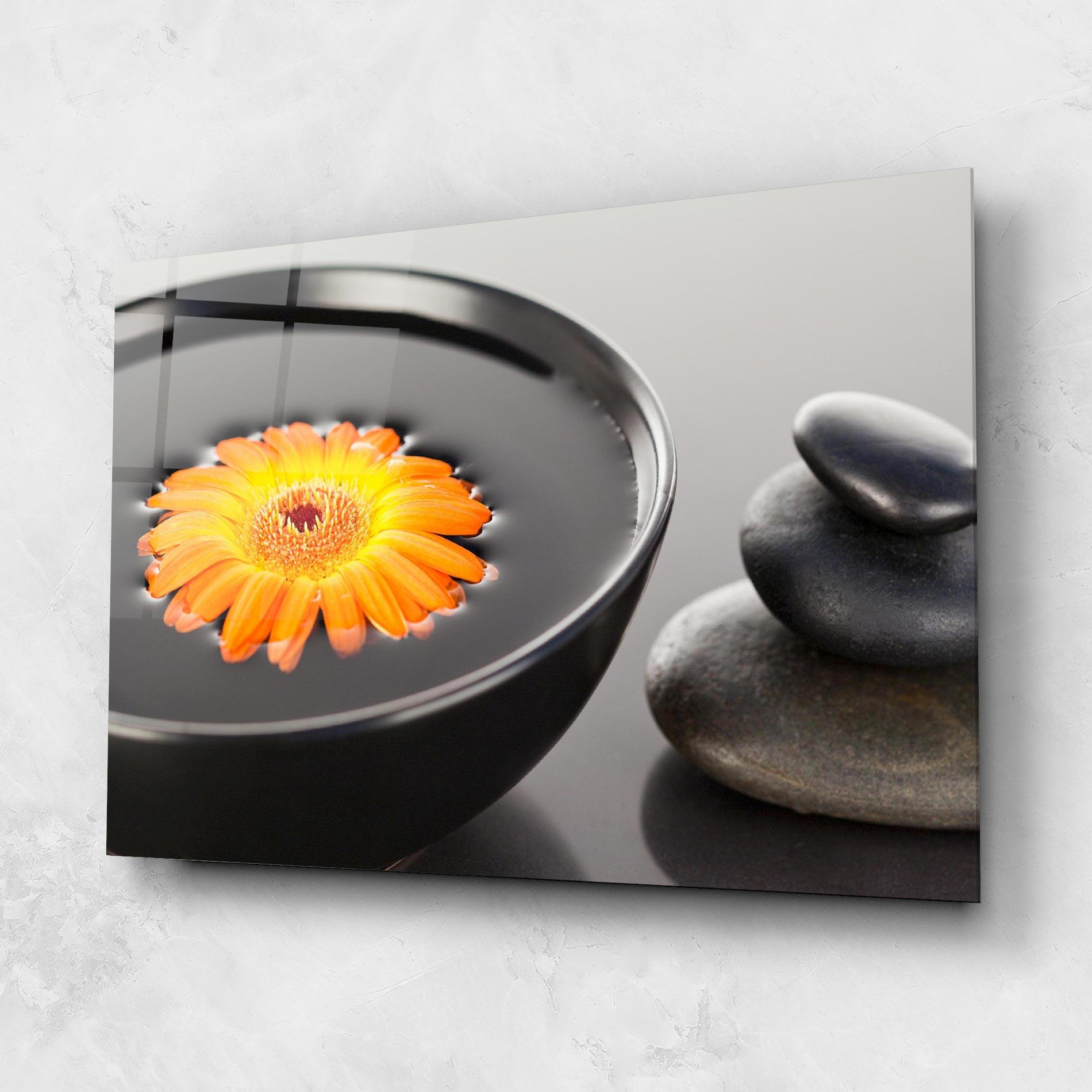Üvegkép Orange Flower Stones mockup 1