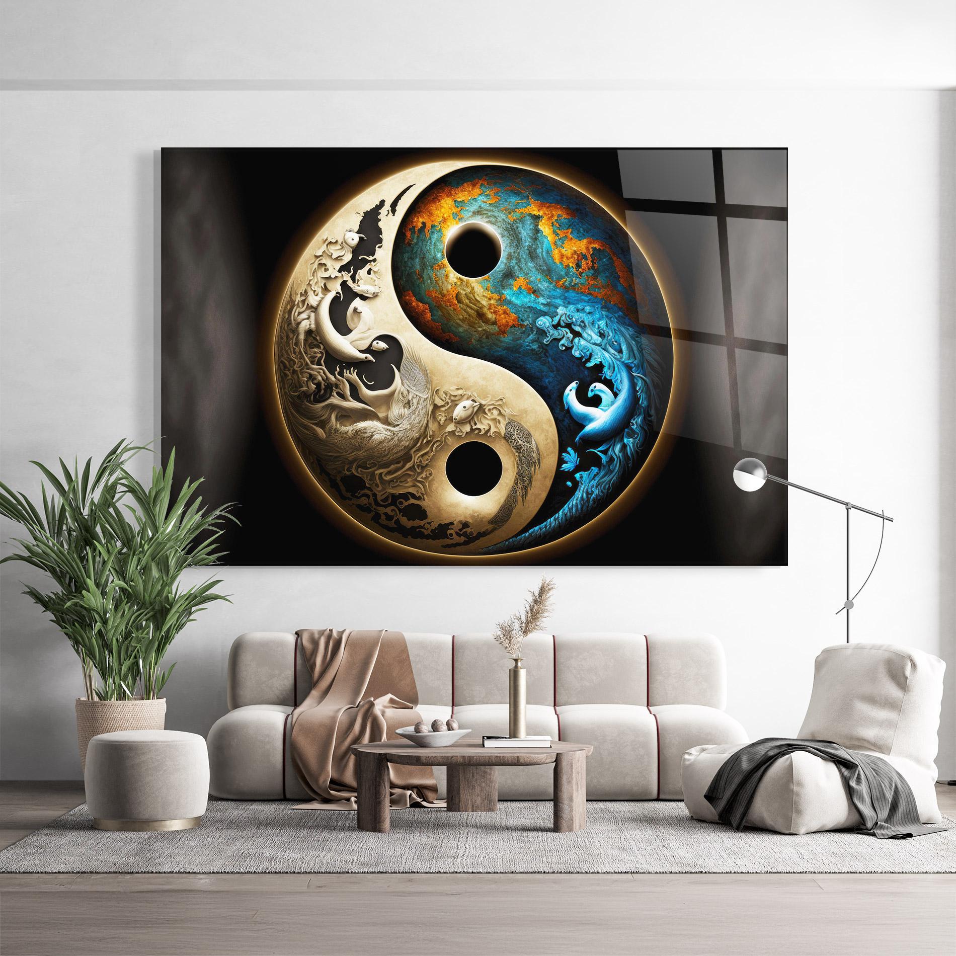 Üvegkép Cream Blue Yinyang mockup 9