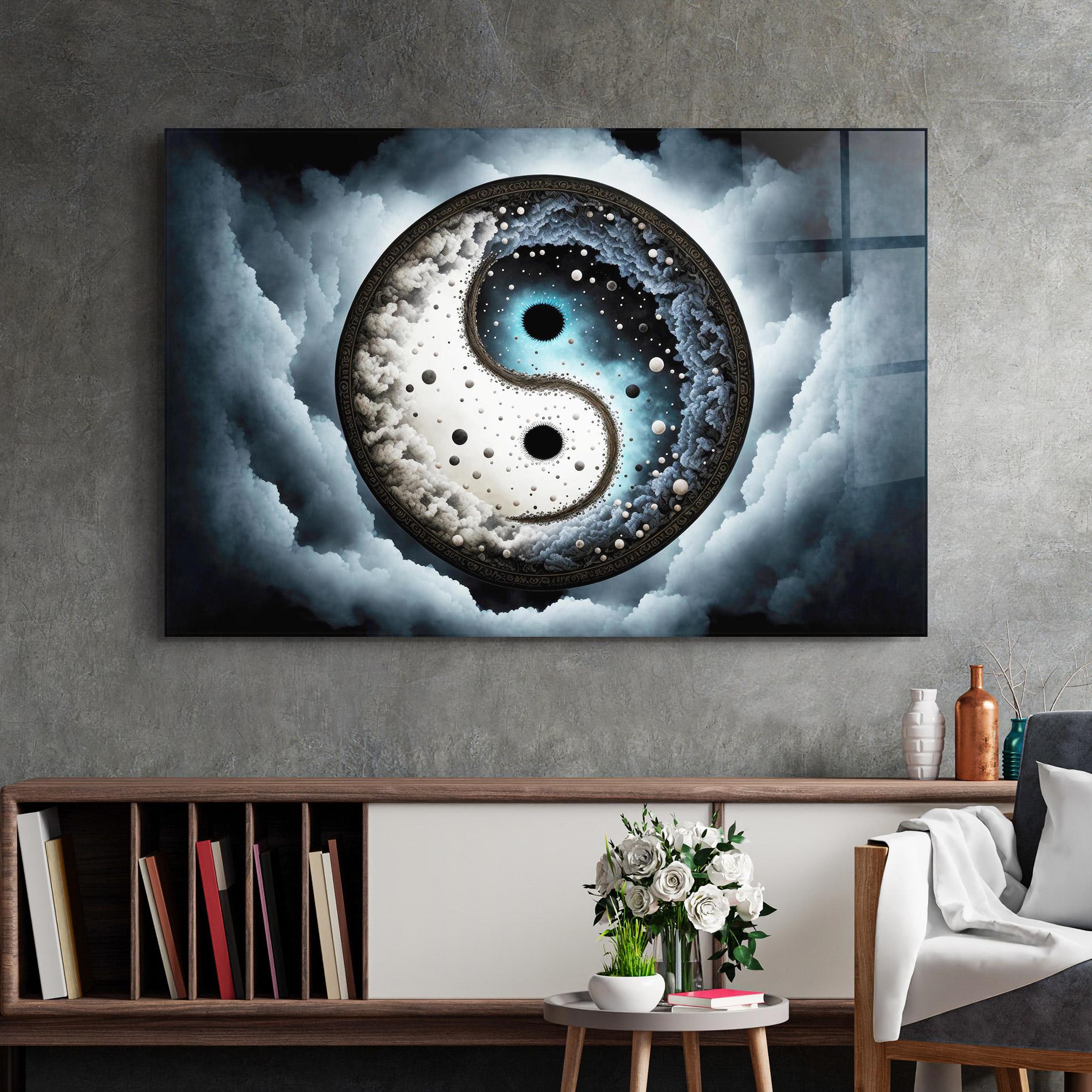 Üvegkép Black Blue Yinyang mockup 2