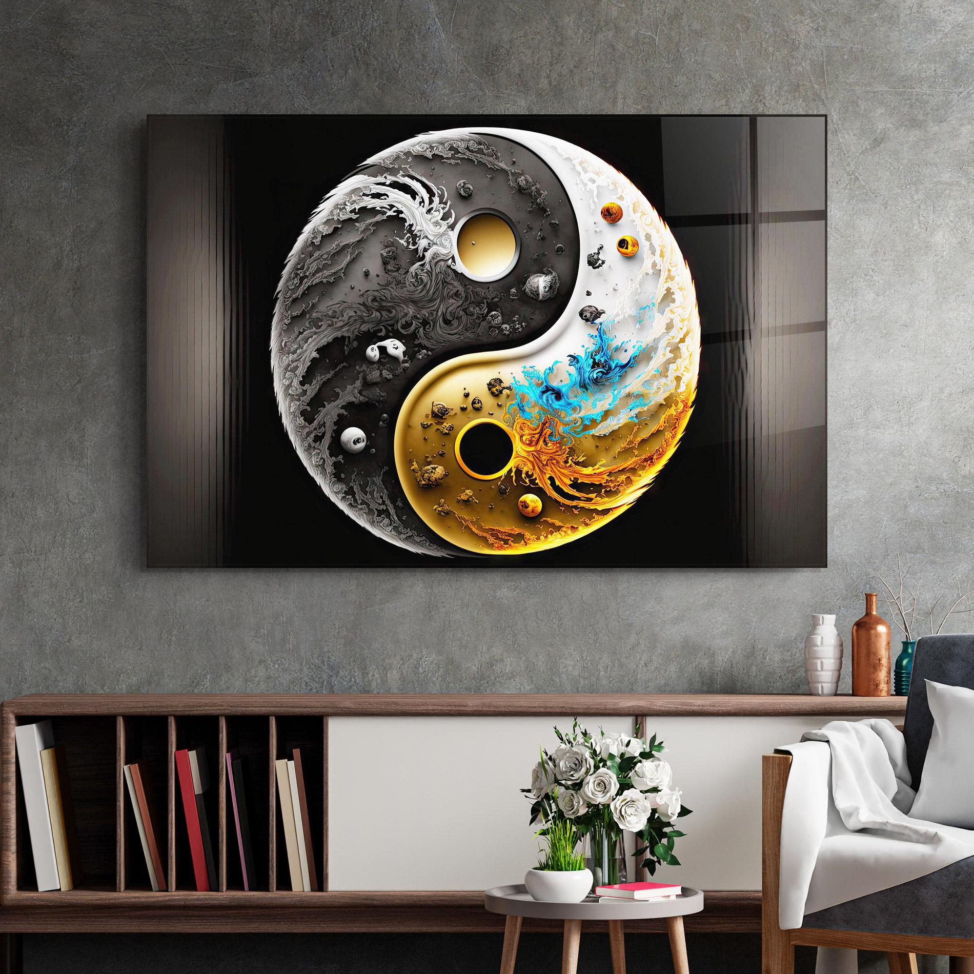 Üvegkép Black Yellow Yinyang mockup 2