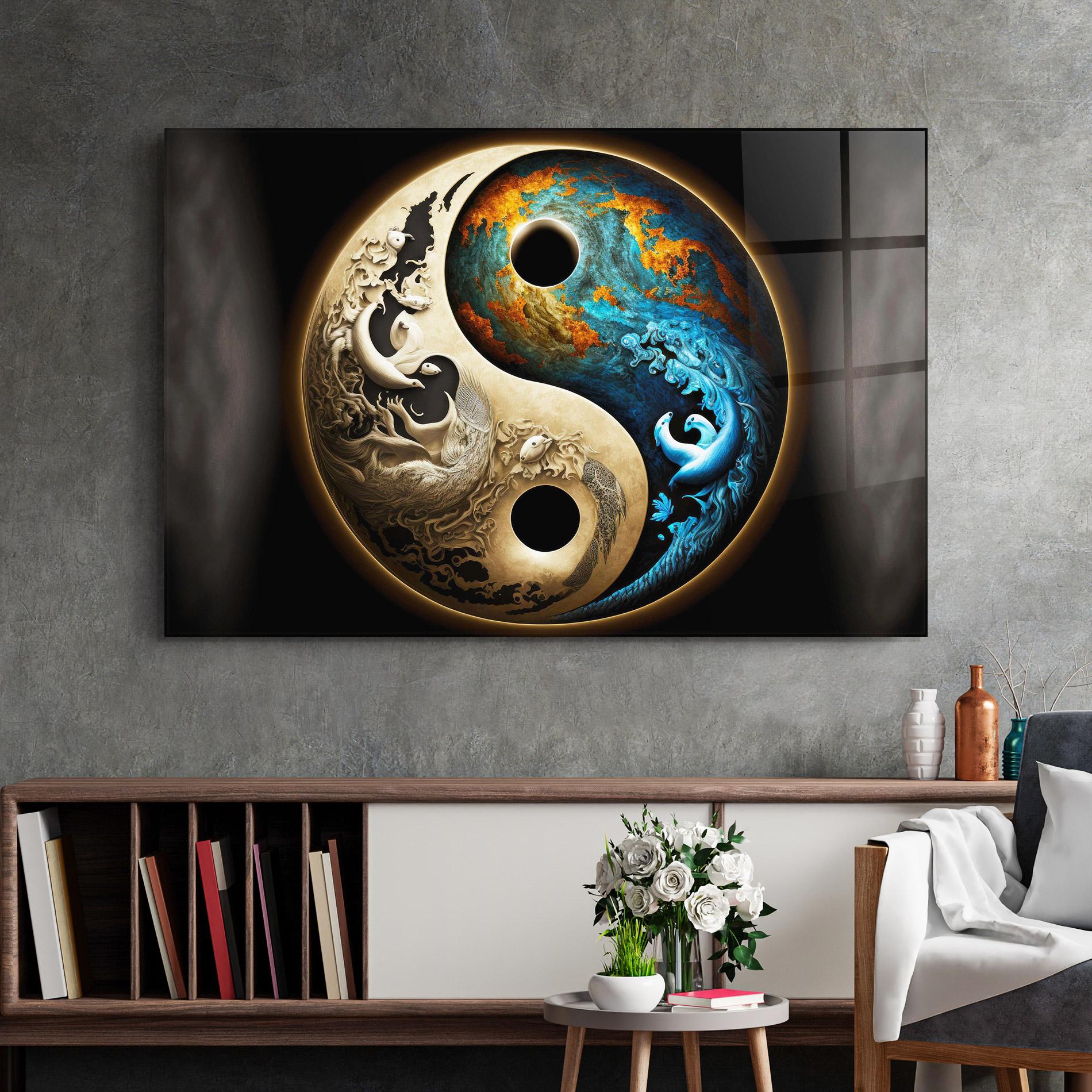 Üvegkép Cream Blue Yinyang mockup 2