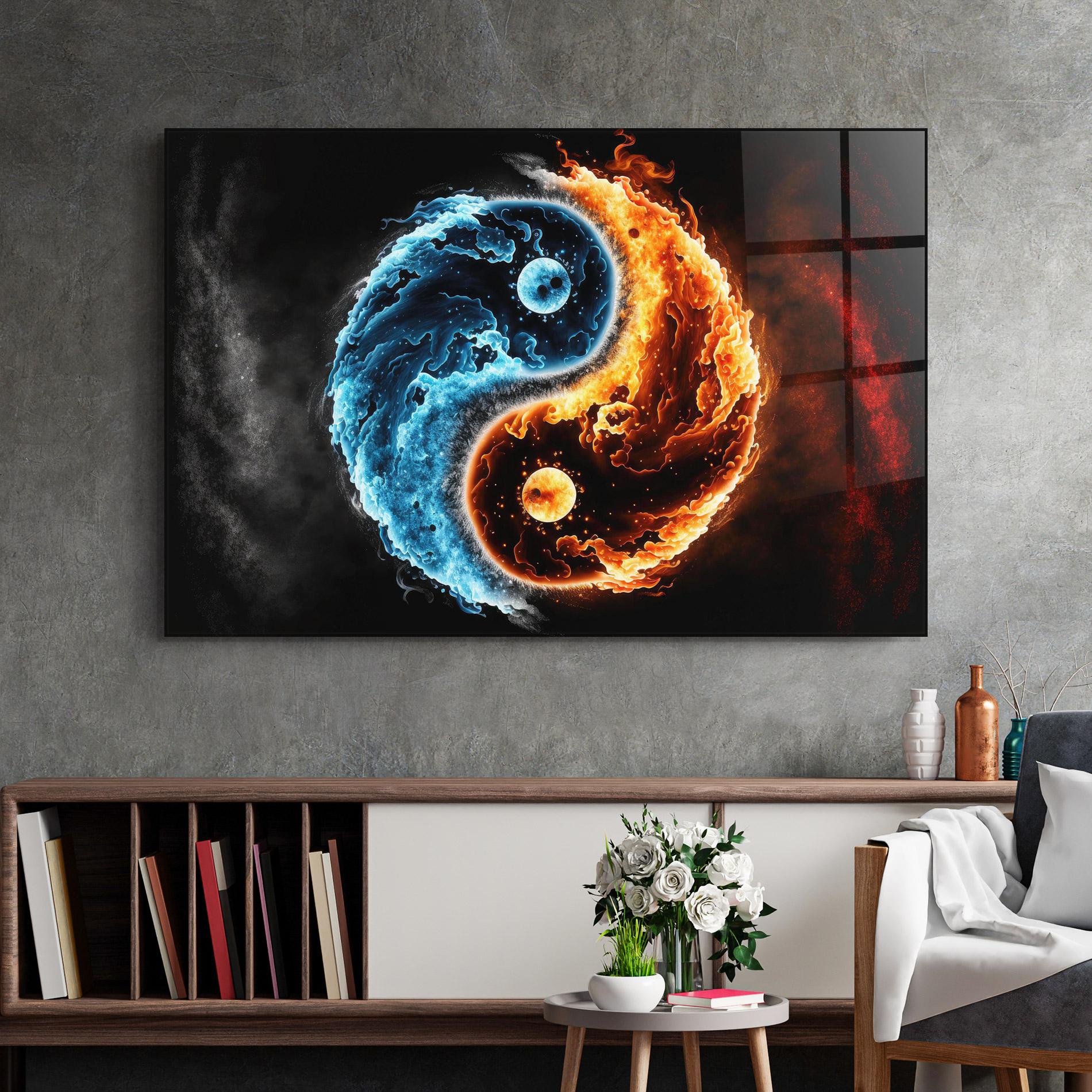 Üvegkép Fire Water Yinyang mockup 2