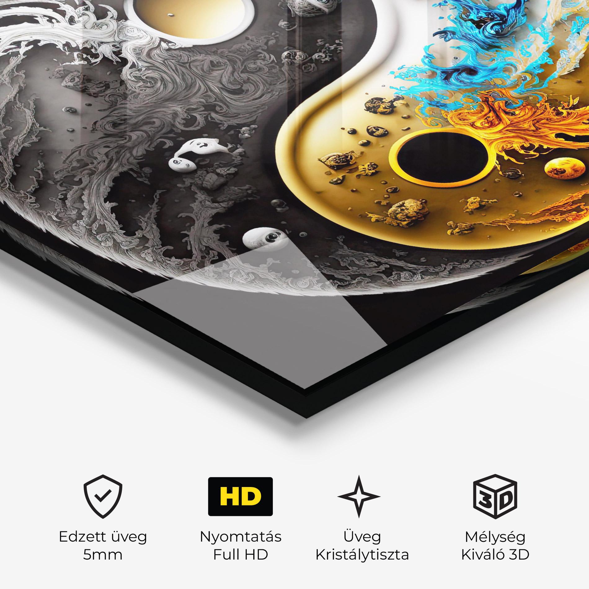 Üvegkép Black Yellow Yinyang mockup 3