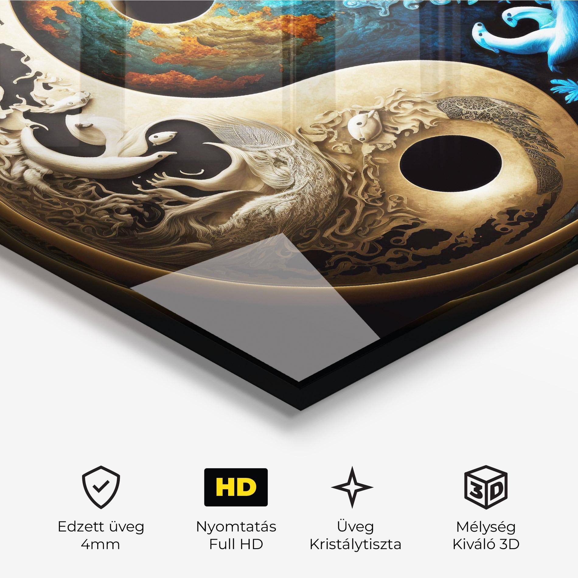 Üvegkép Cream Blue Yinyang mockup 3