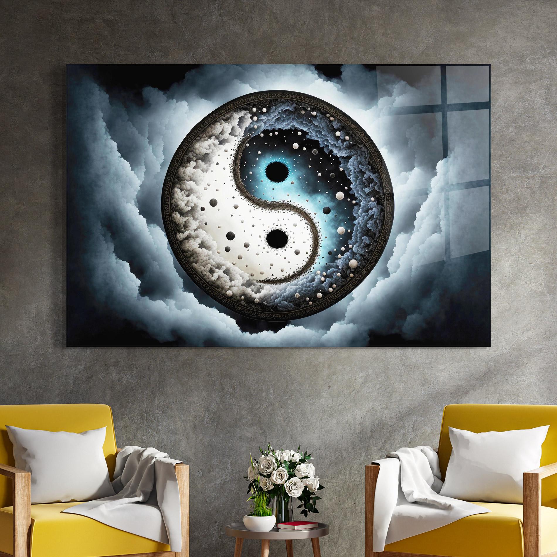 Üvegkép Black Blue Yinyang mockup 4
