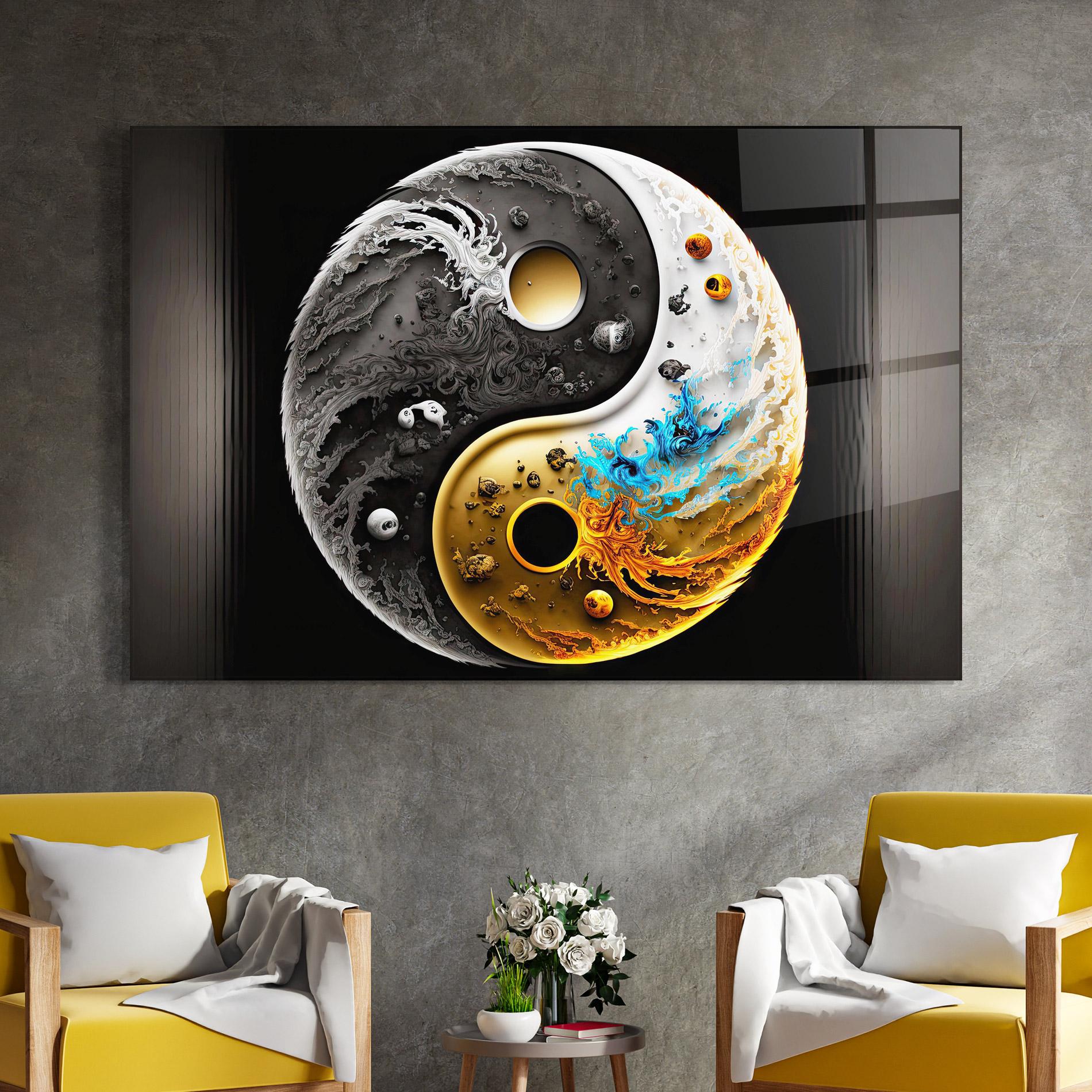 Üvegkép Black Yellow Yinyang mockup 4