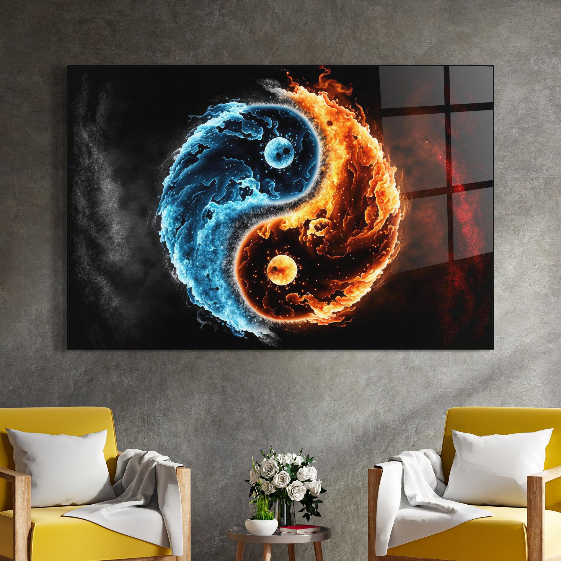 Üvegkép Fire Water Yinyang mockup 4