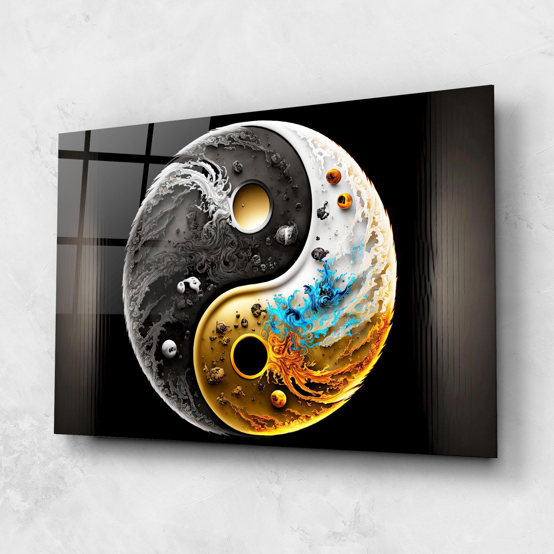 Üvegkép Black Yellow Yinyang mockup 1