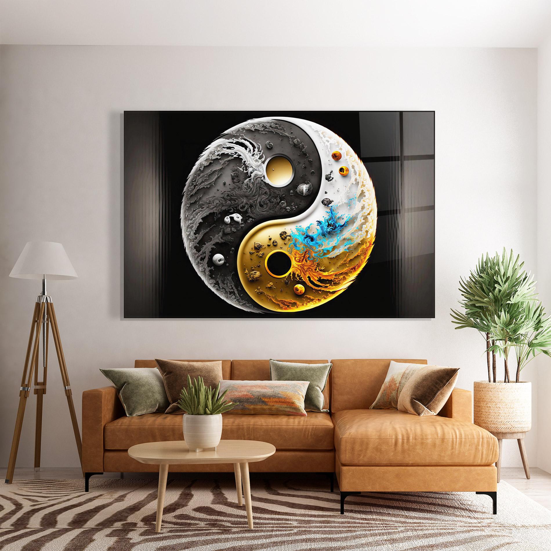Üvegkép Black Yellow Yinyang mockup 7