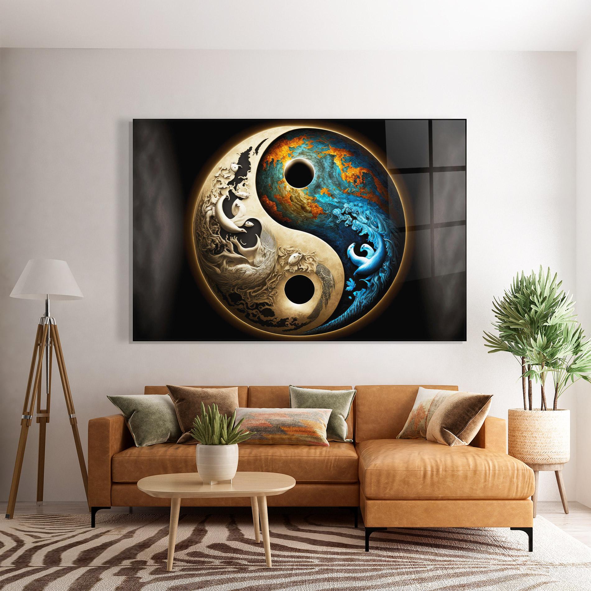 Üvegkép Cream Blue Yinyang mockup 7