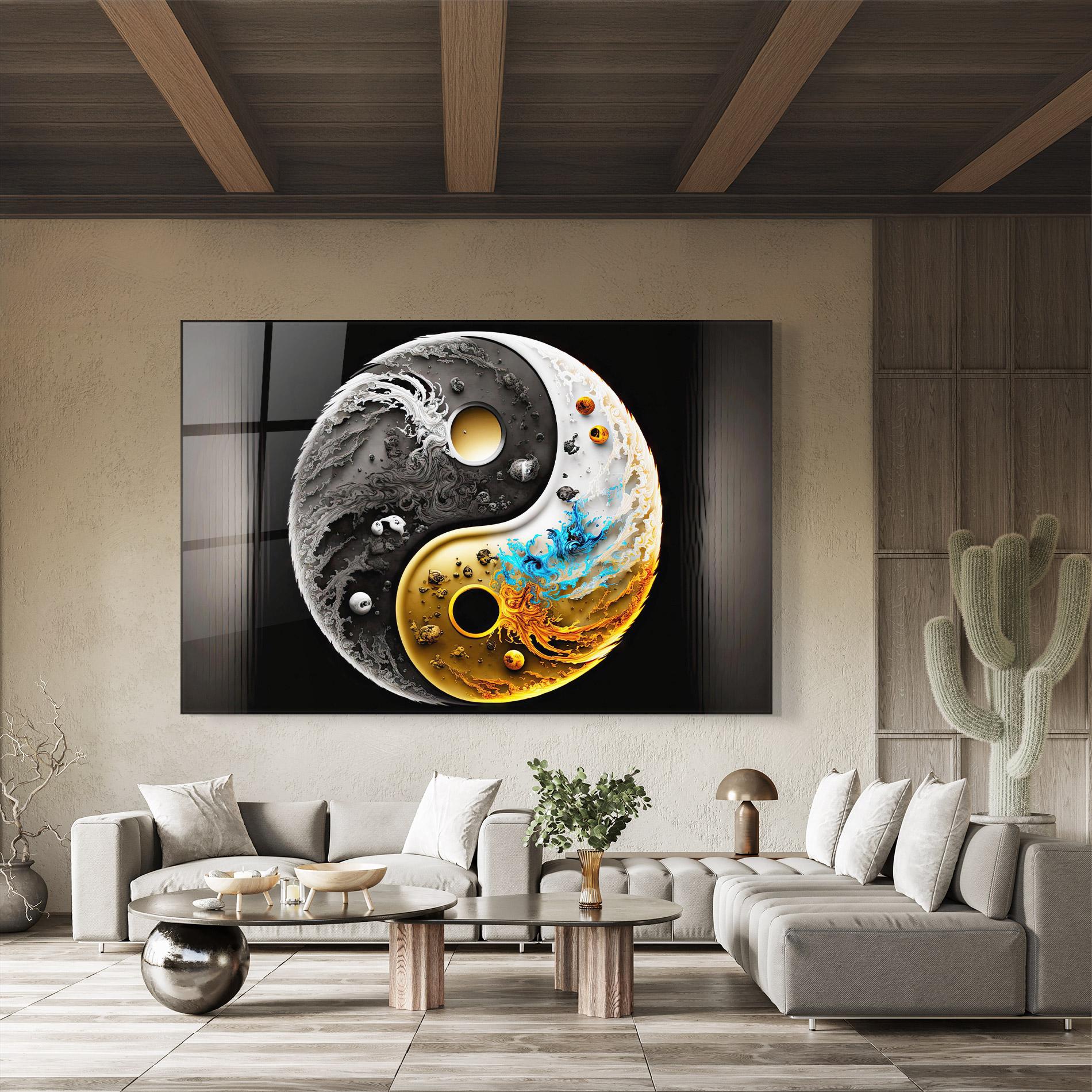 Üvegkép Black Yellow Yinyang mockup 8