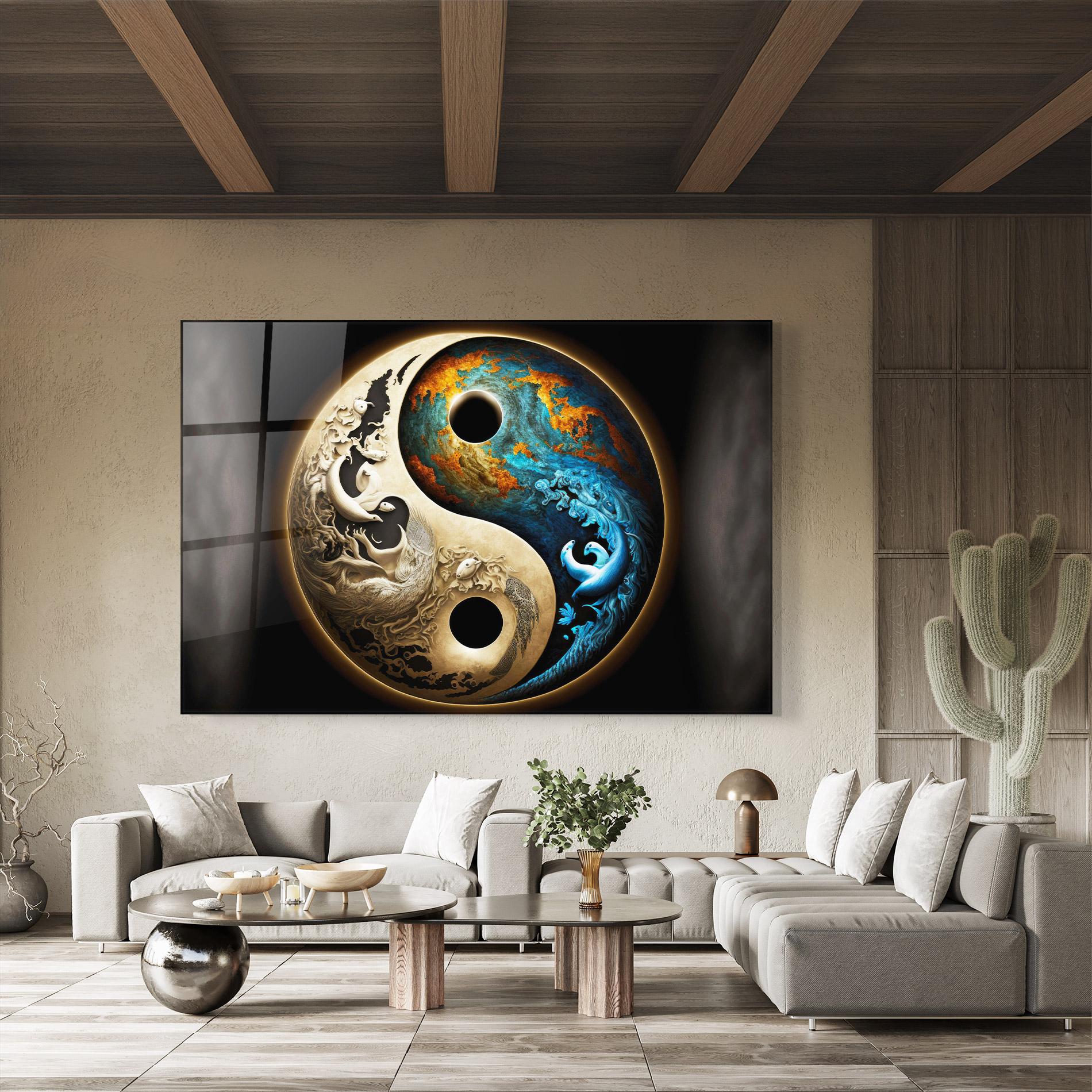 Üvegkép Cream Blue Yinyang mockup 8