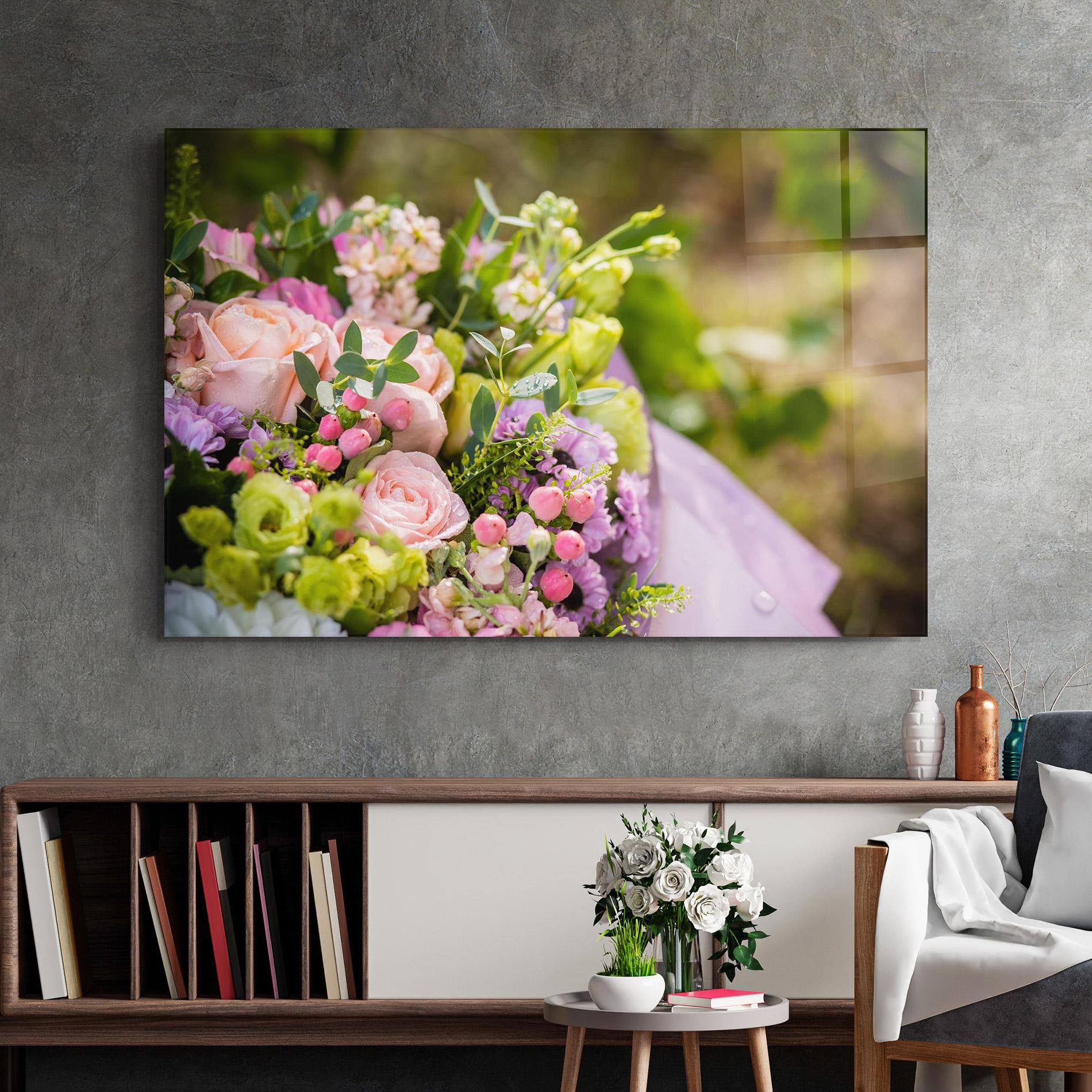 Üvegkép Green Pink Bouquet mockup 2