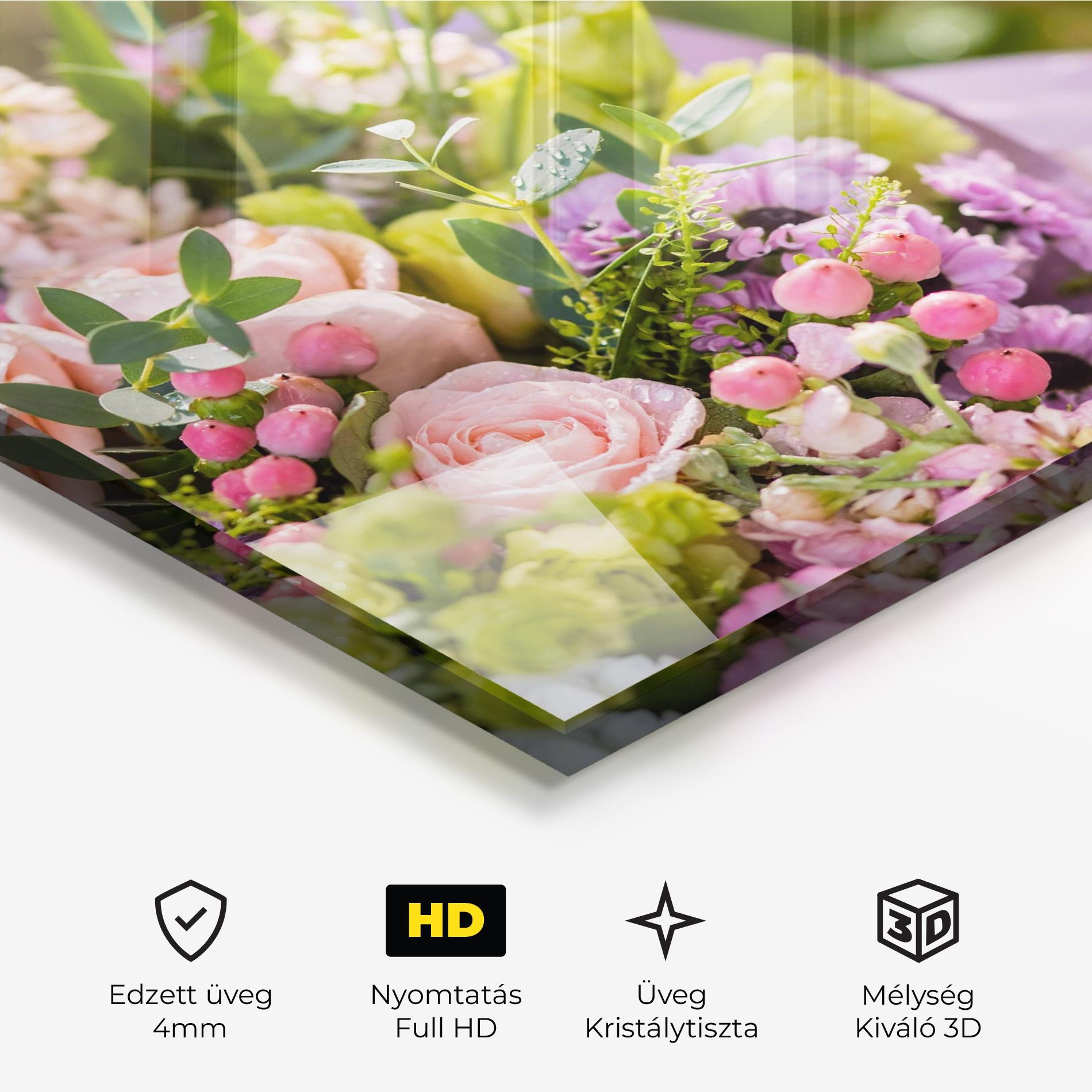 Üvegkép Green Pink Bouquet mockup 3
