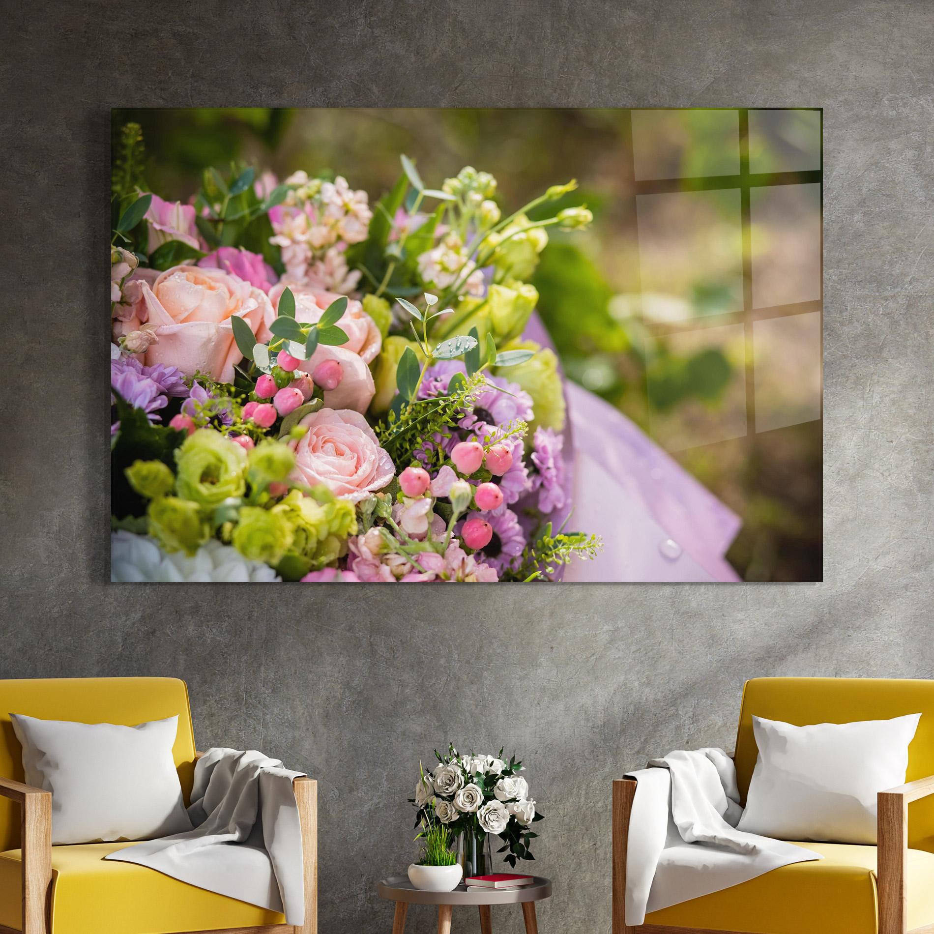 Üvegkép Green Pink Bouquet mockup 4