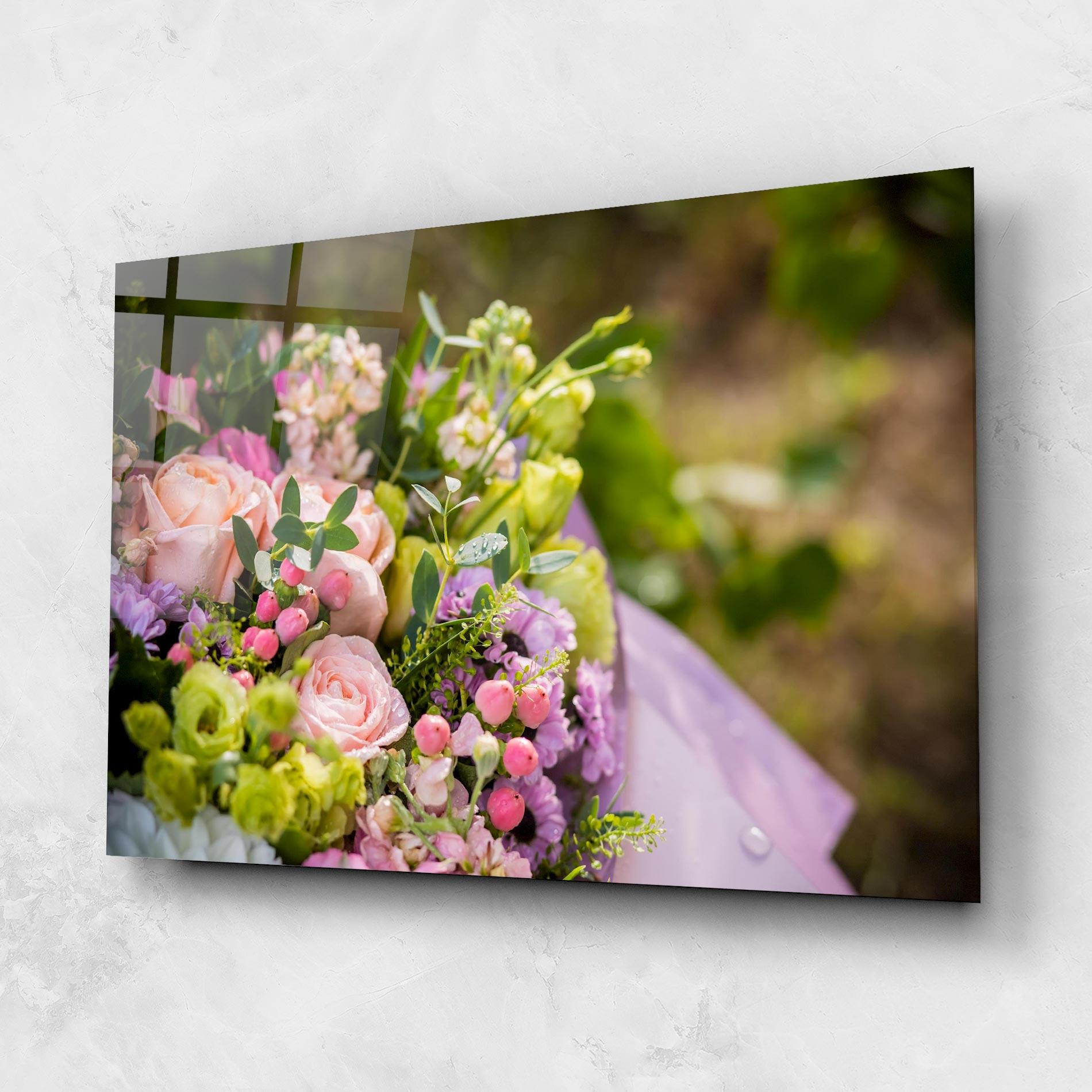 Üvegkép Green Pink Bouquet mockup 1