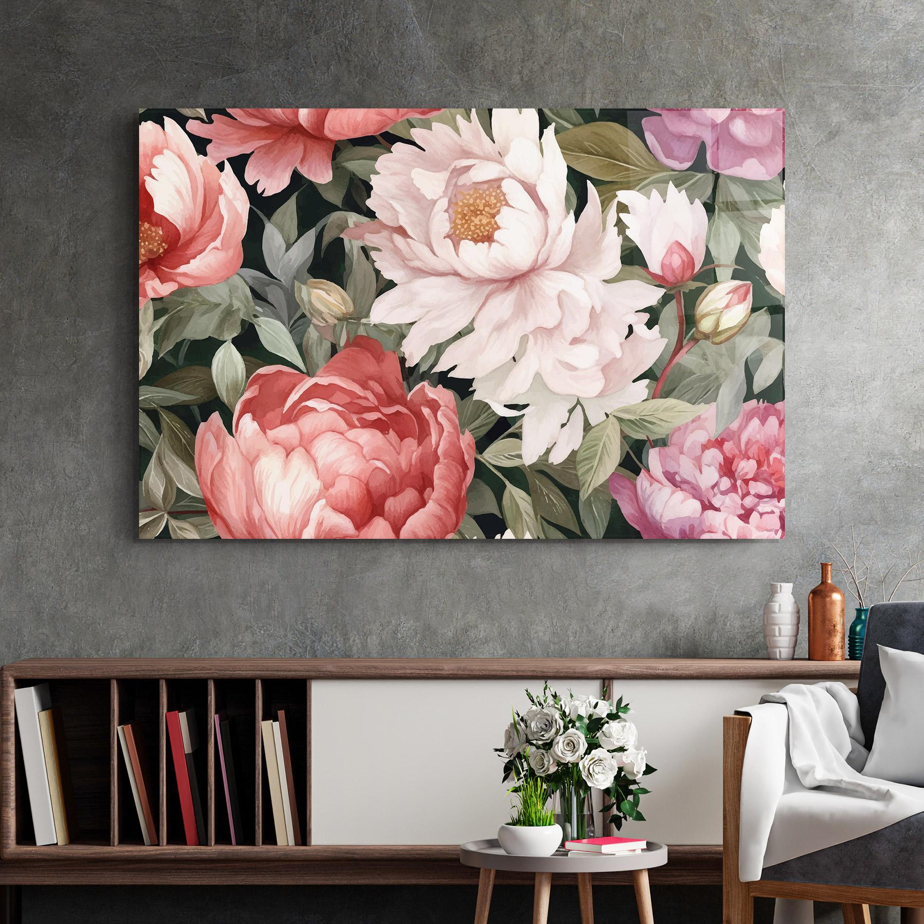 Üvegkép Light Peony Art mockup 2