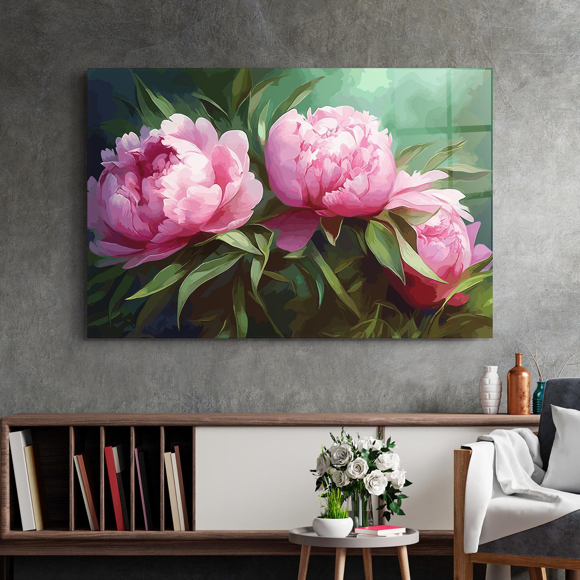 Üvegkép Peonies Art mockup 2