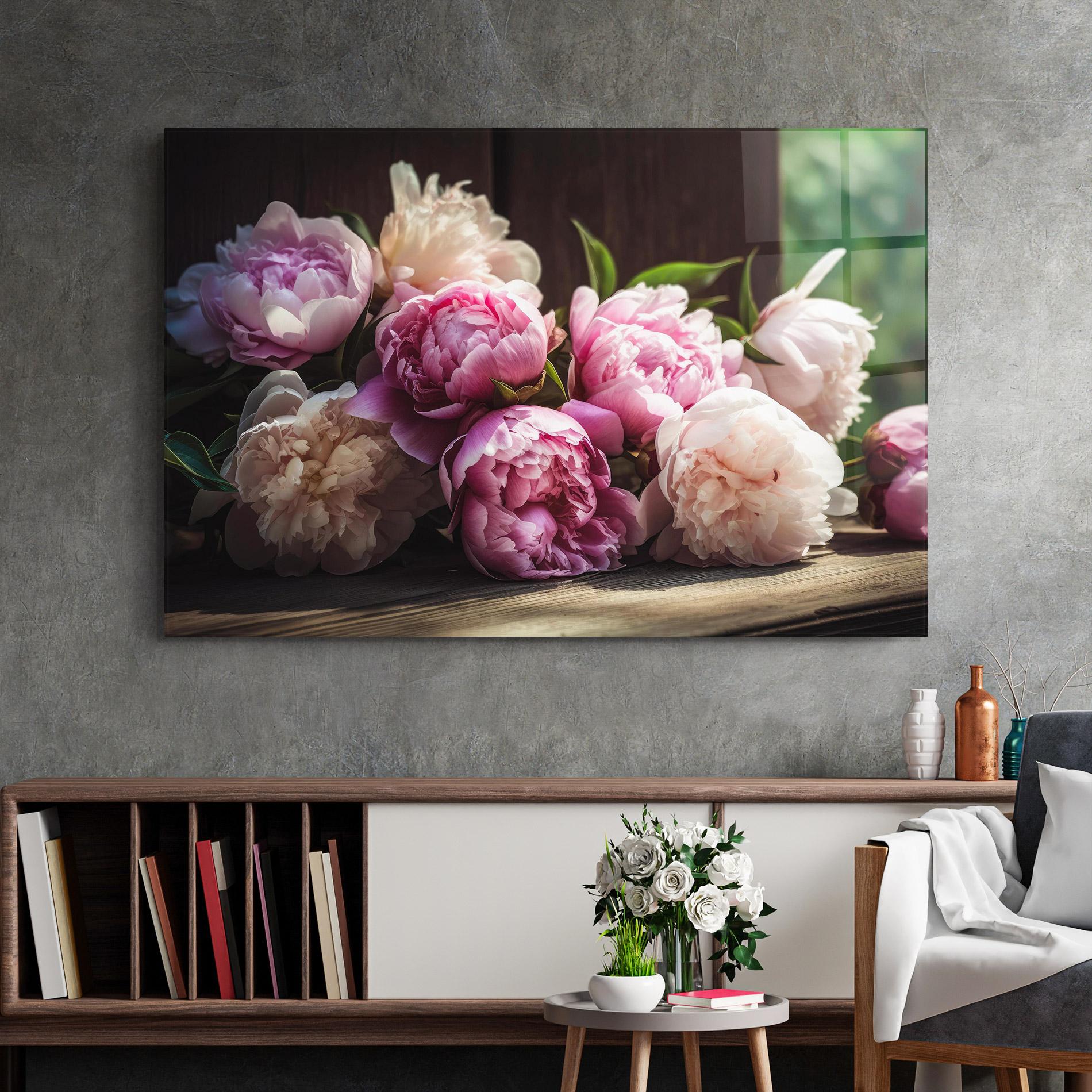 Üvegkép Peonies On The Table mockup 2