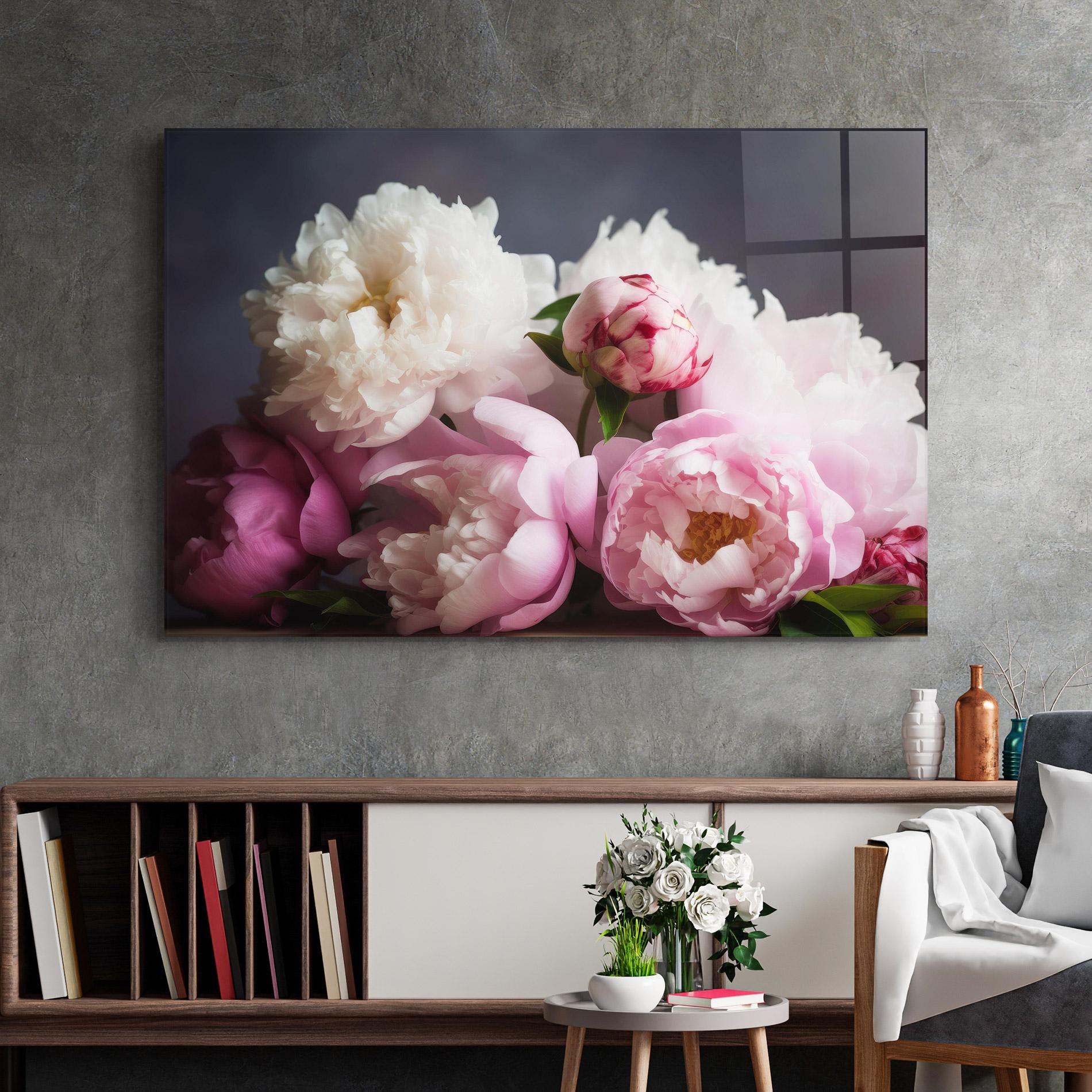 Üvegkép Peonies With Grey mockup 2