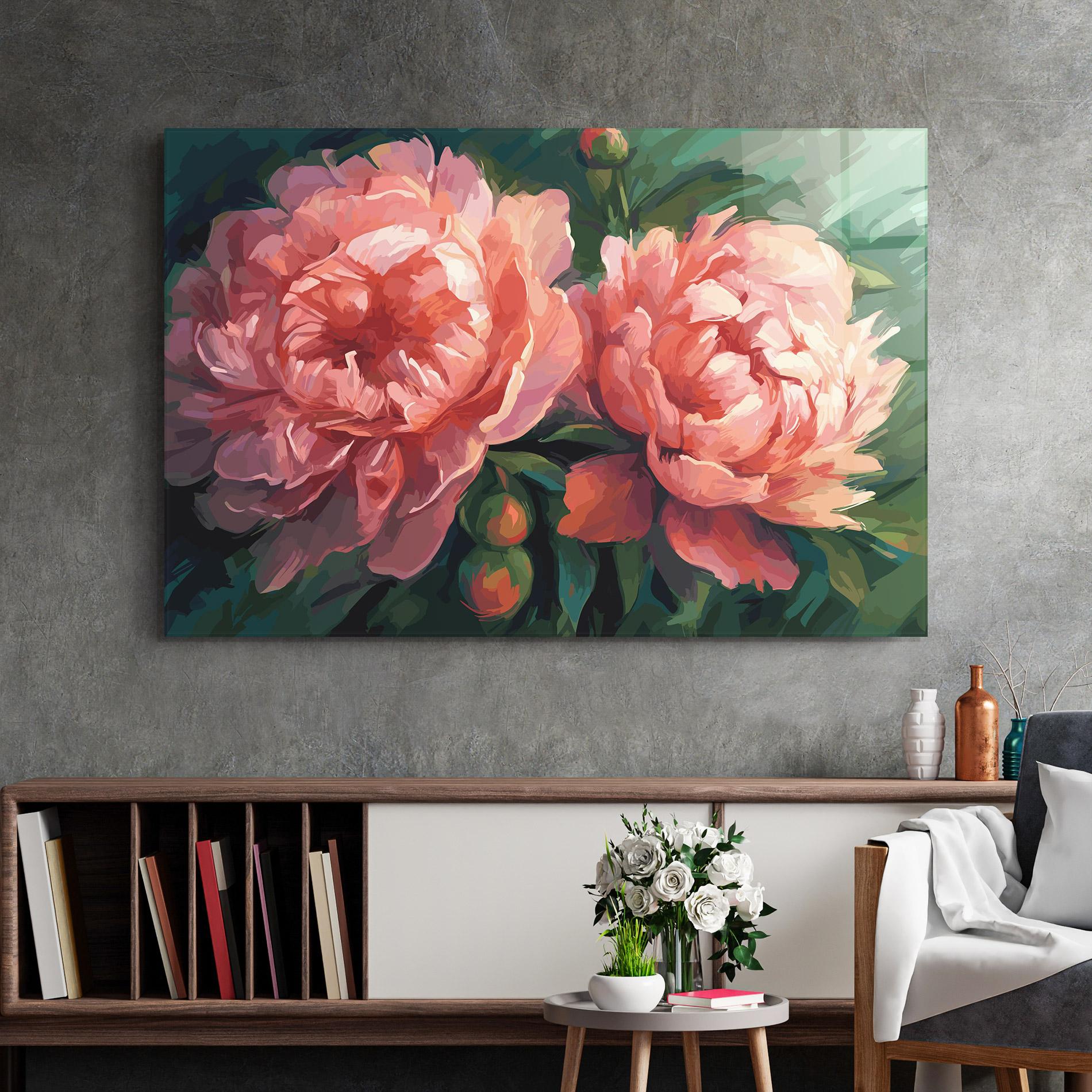 Üvegkép Peony Buds Painting mockup 2