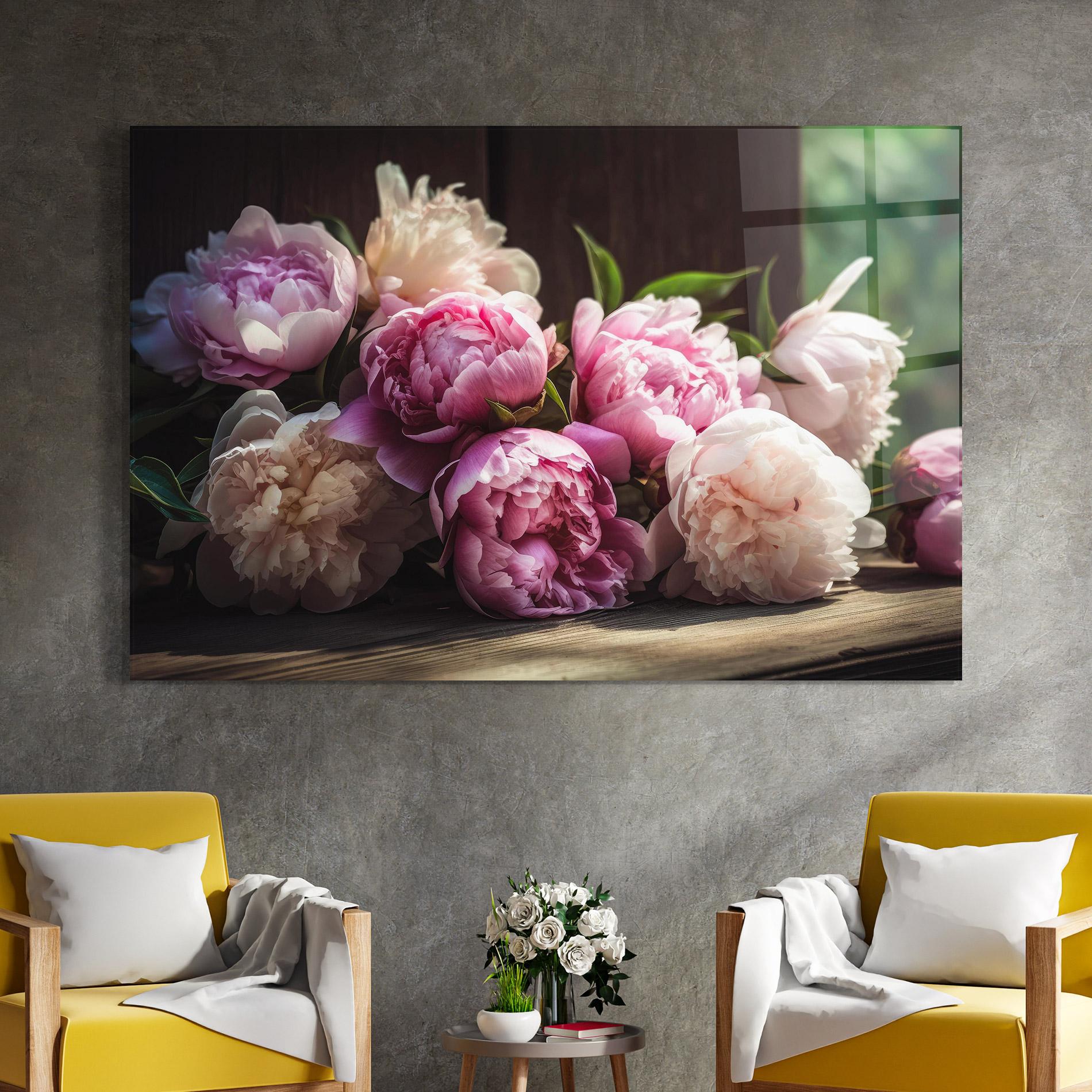 Üvegkép Peonies On The Table mockup 4