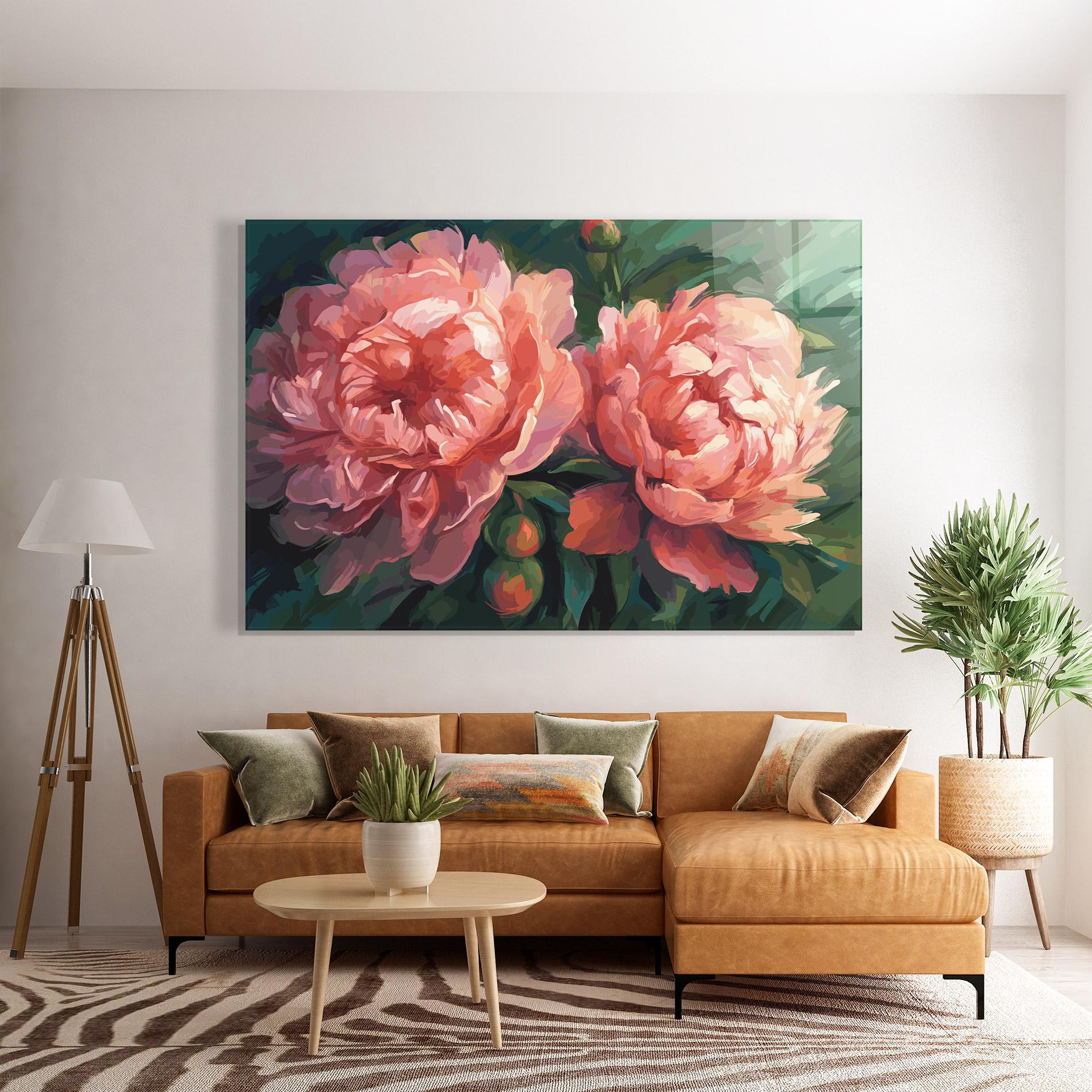 Üvegkép Peony Buds Painting mockup 7