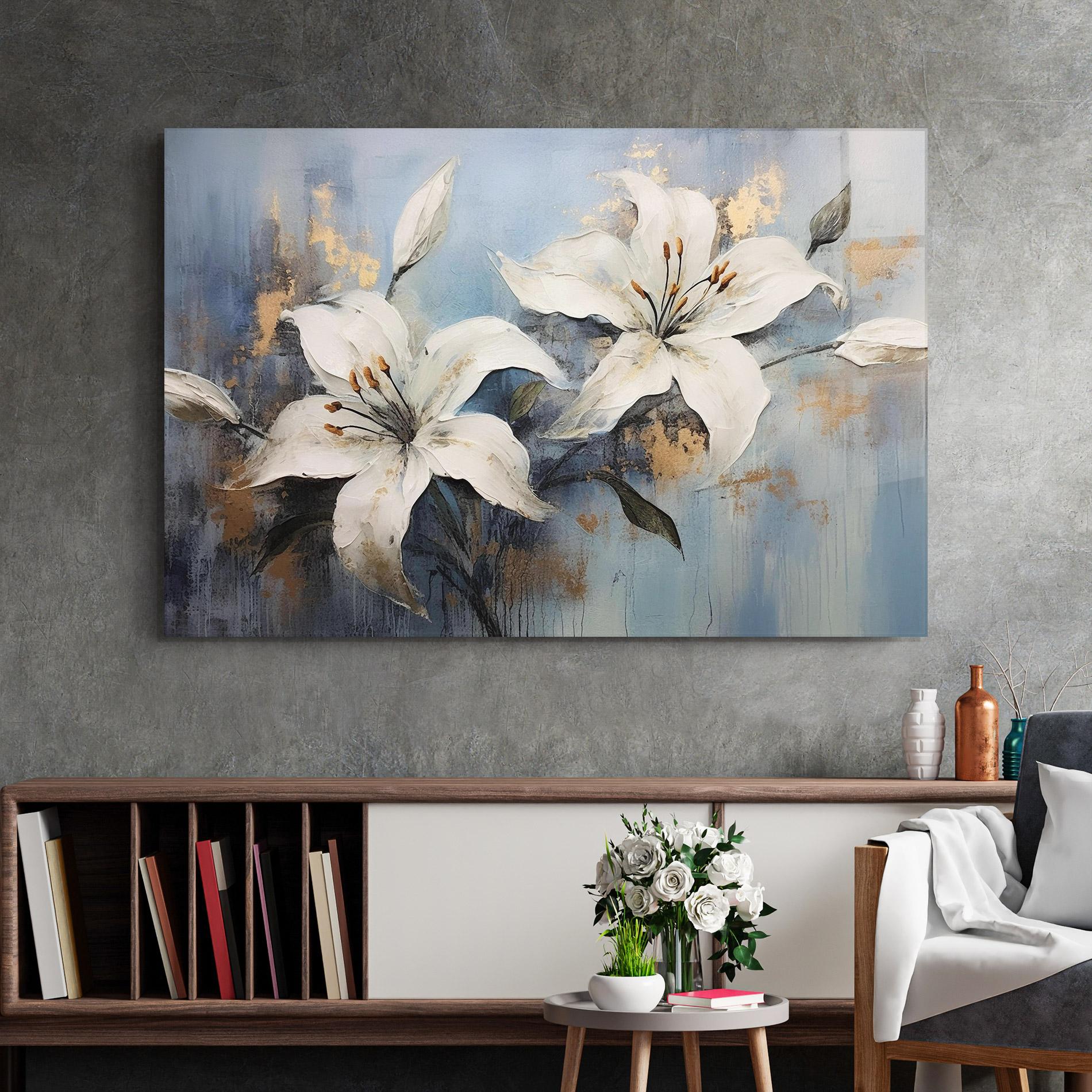 Üvegkép Gold Lily Painting mockup 2