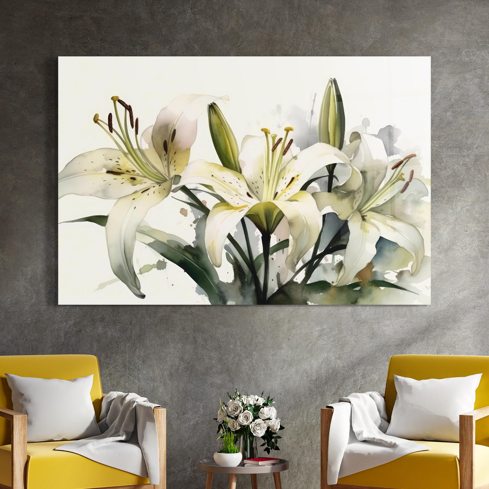 Üvegkép Cute White Lily Painting mockup 4
