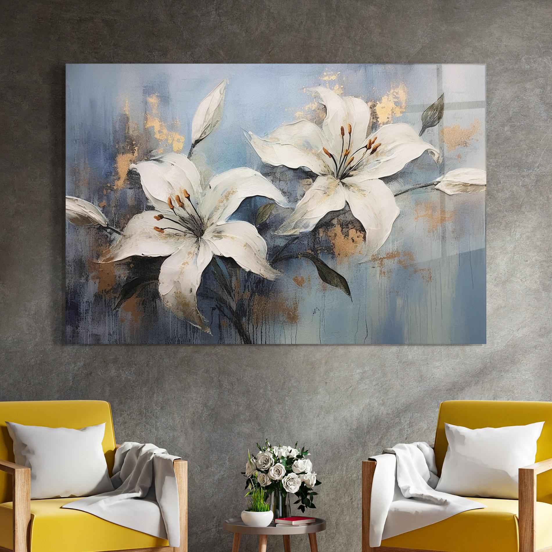Üvegkép Gold Lily Painting mockup 4