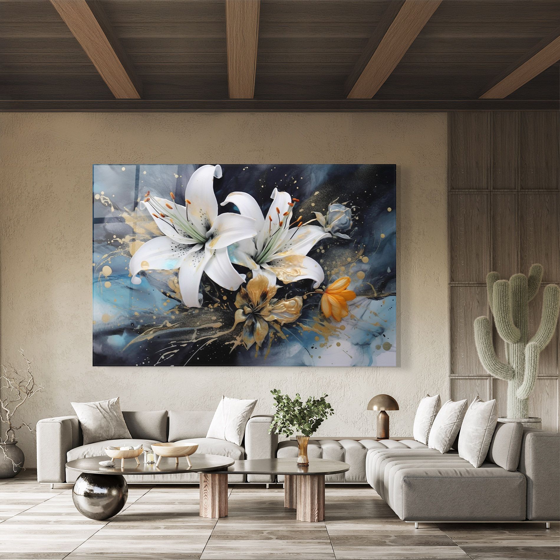 Lily On Blue Painting mockup 8