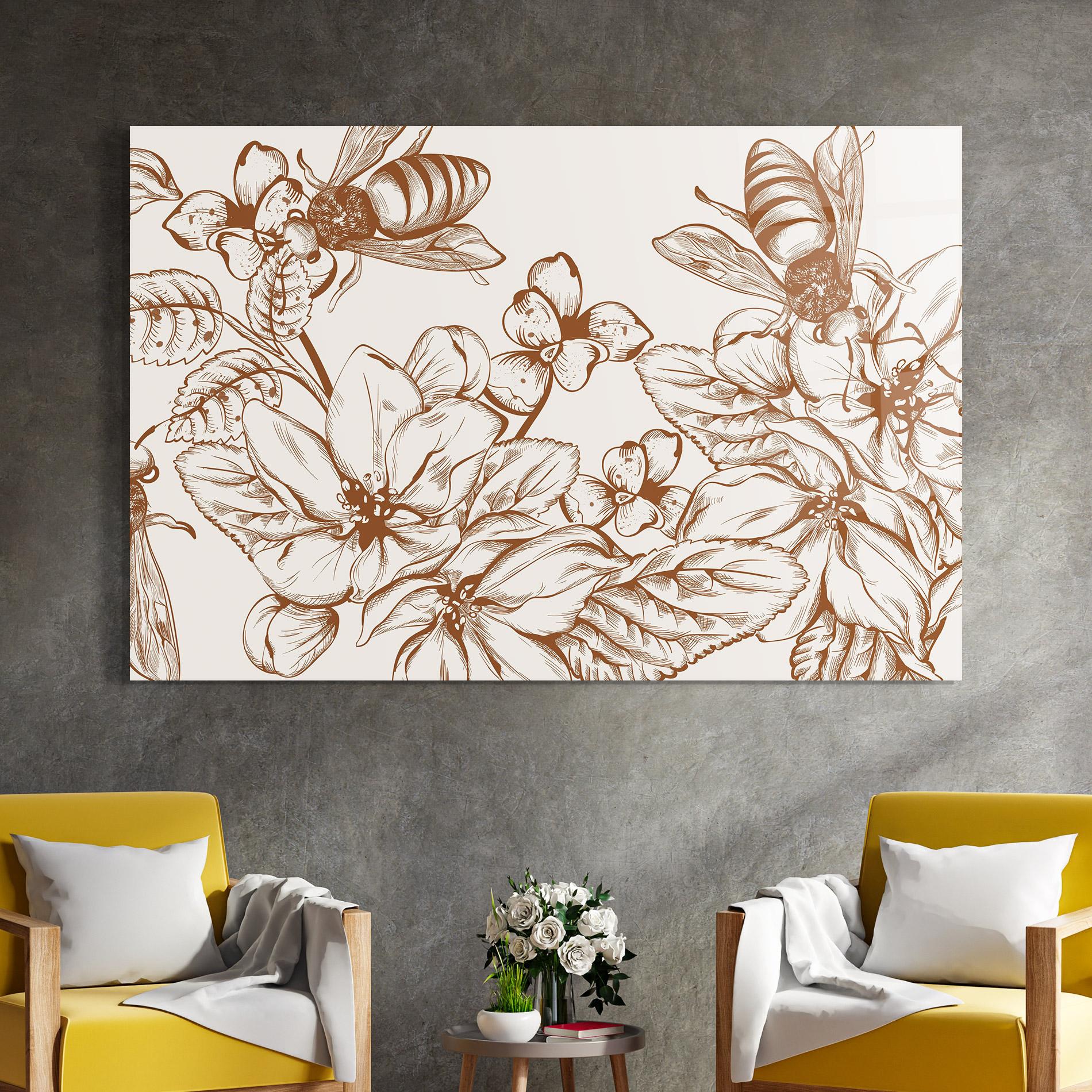 Üvegkép Bee Flower Line mockup 4