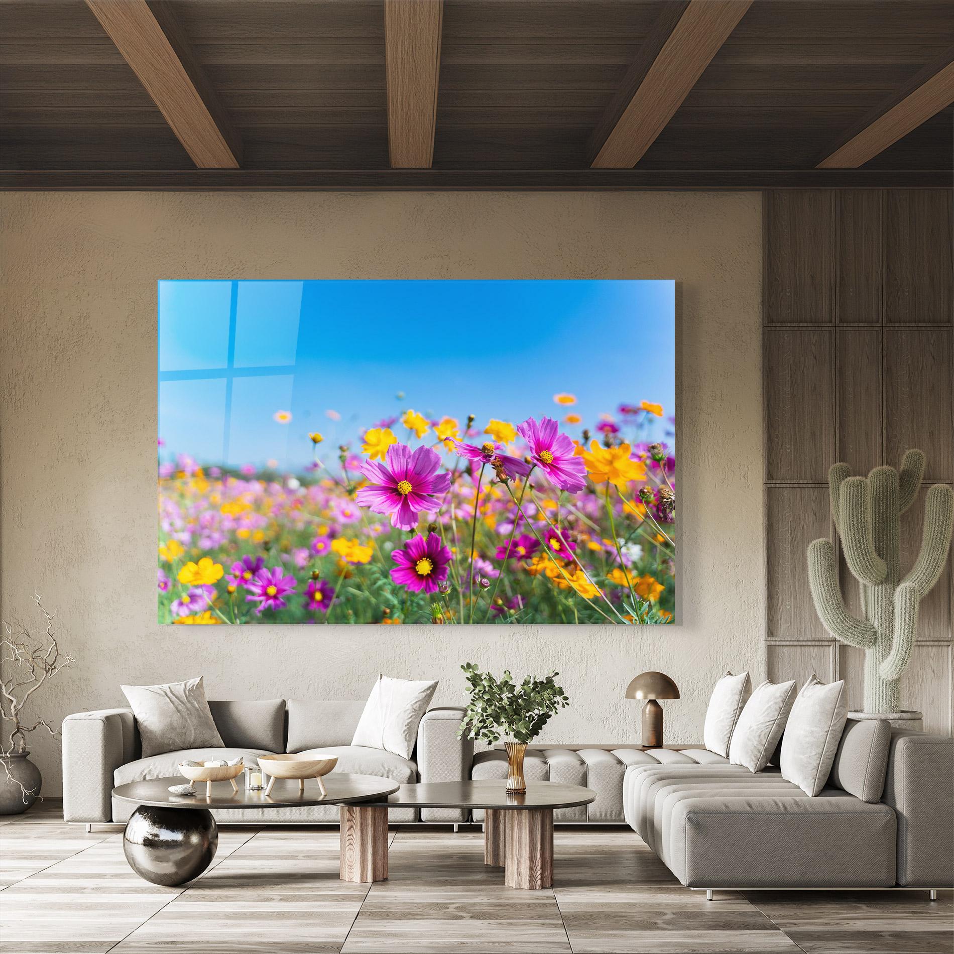 Üvegkép Cosmos Flowers Grassland mockup 8