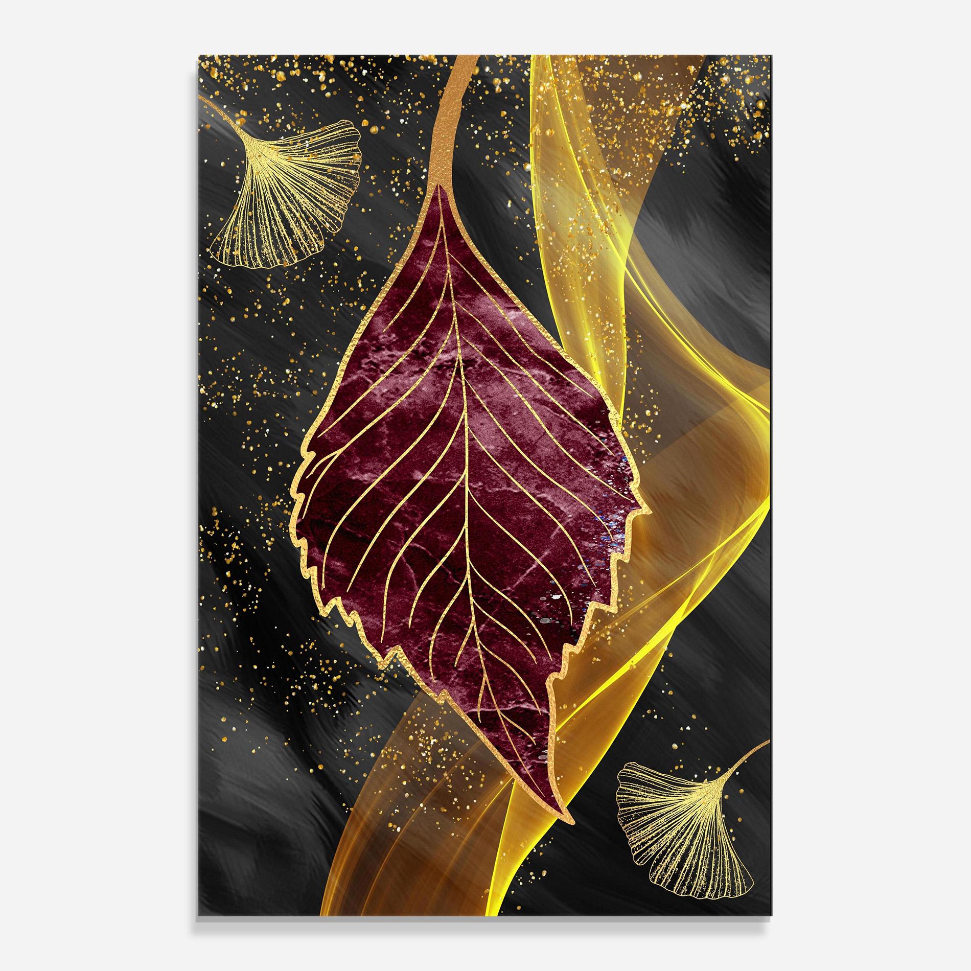 Üvegkép Golden Leaves Red mockup 0